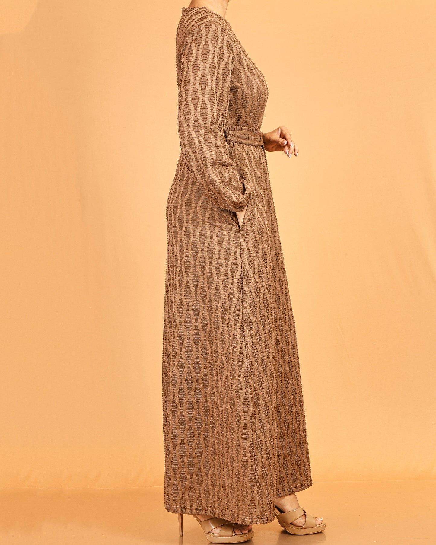 Textured Belted Maxi Dress – Warm Taupe