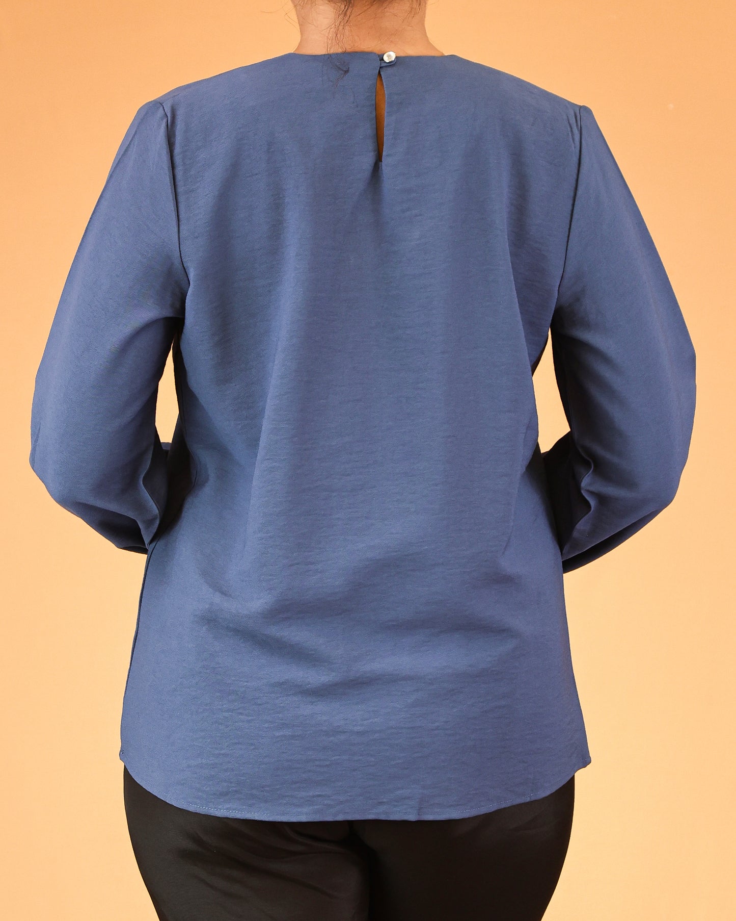 Dusty Blue Pleated-Neck Top
