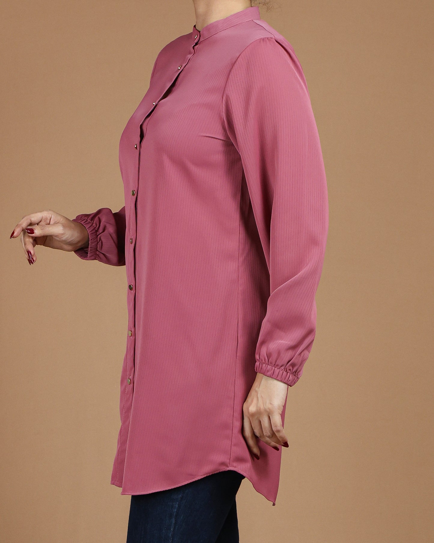 Minimalist High-Neck Long Sleeve Tunic Dress