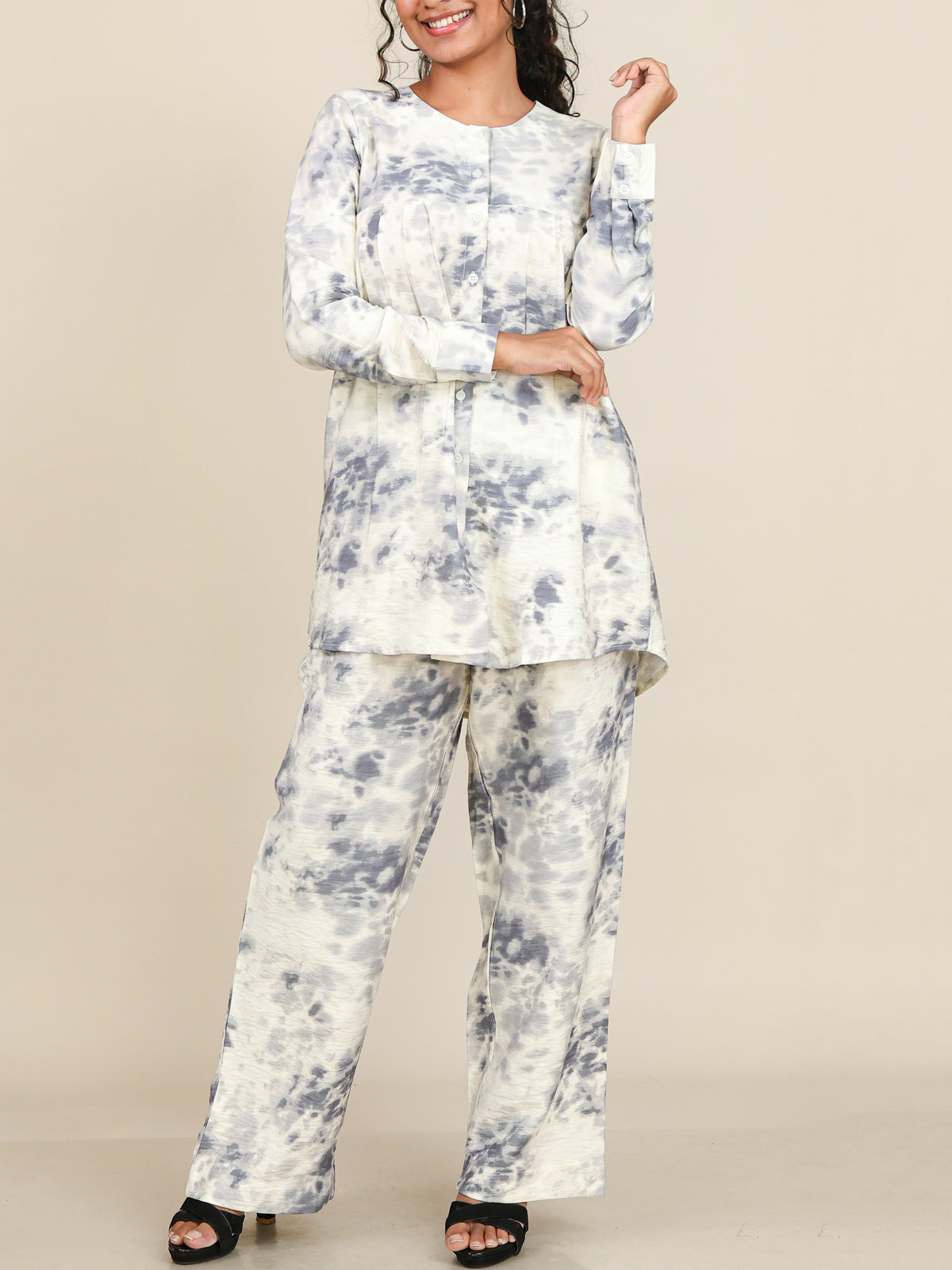 Selene Ivory Grey Print Co-Ord Set