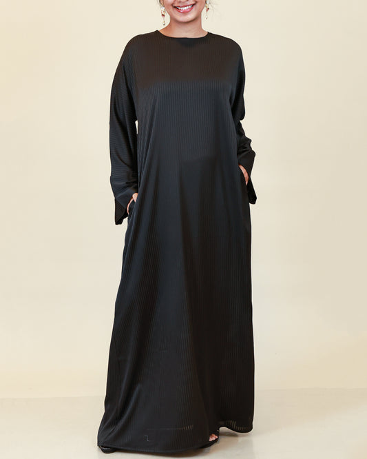 Aurelia Ribbed Abaya – Noir Black