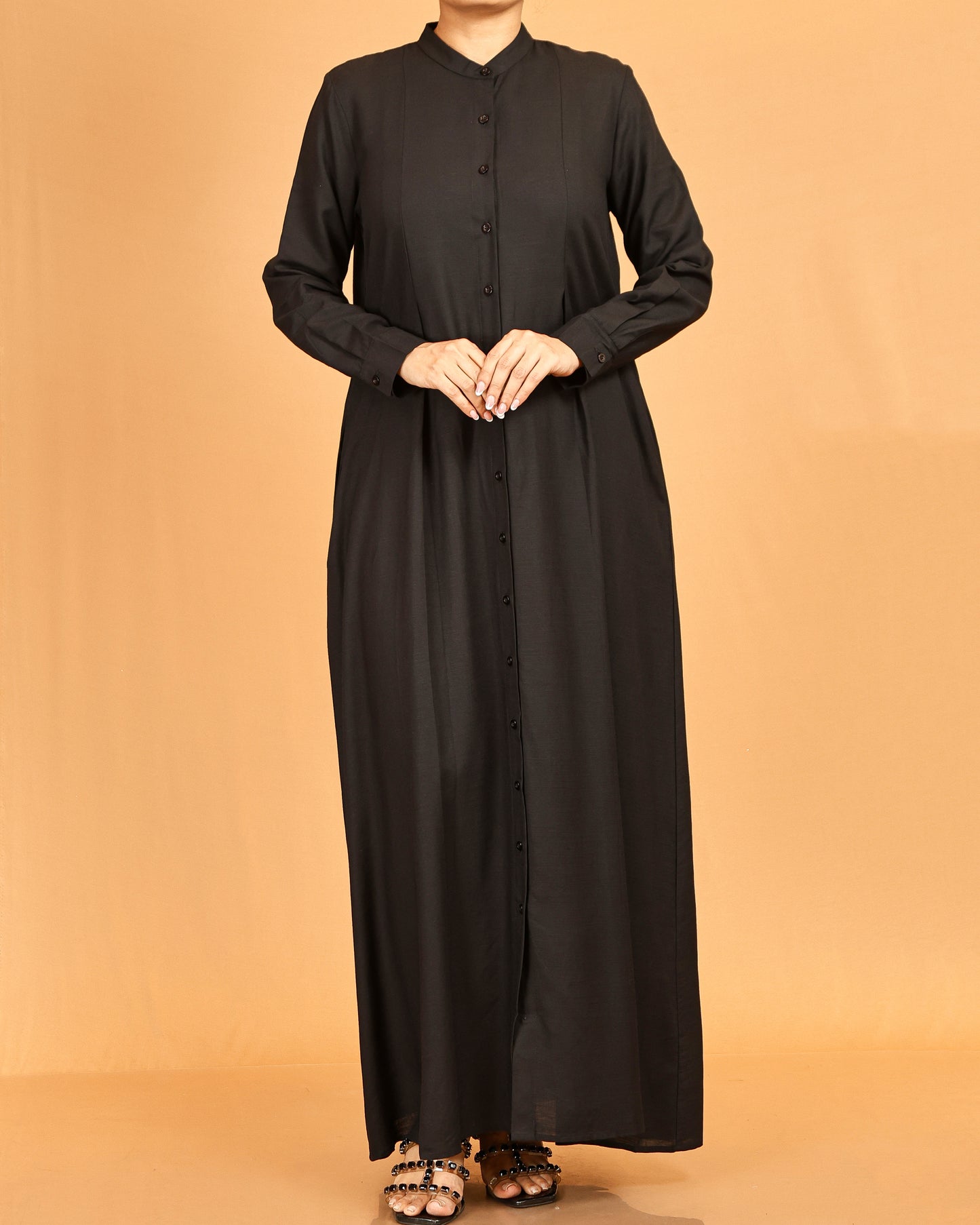 Alina Black Button-Down Flow Dress