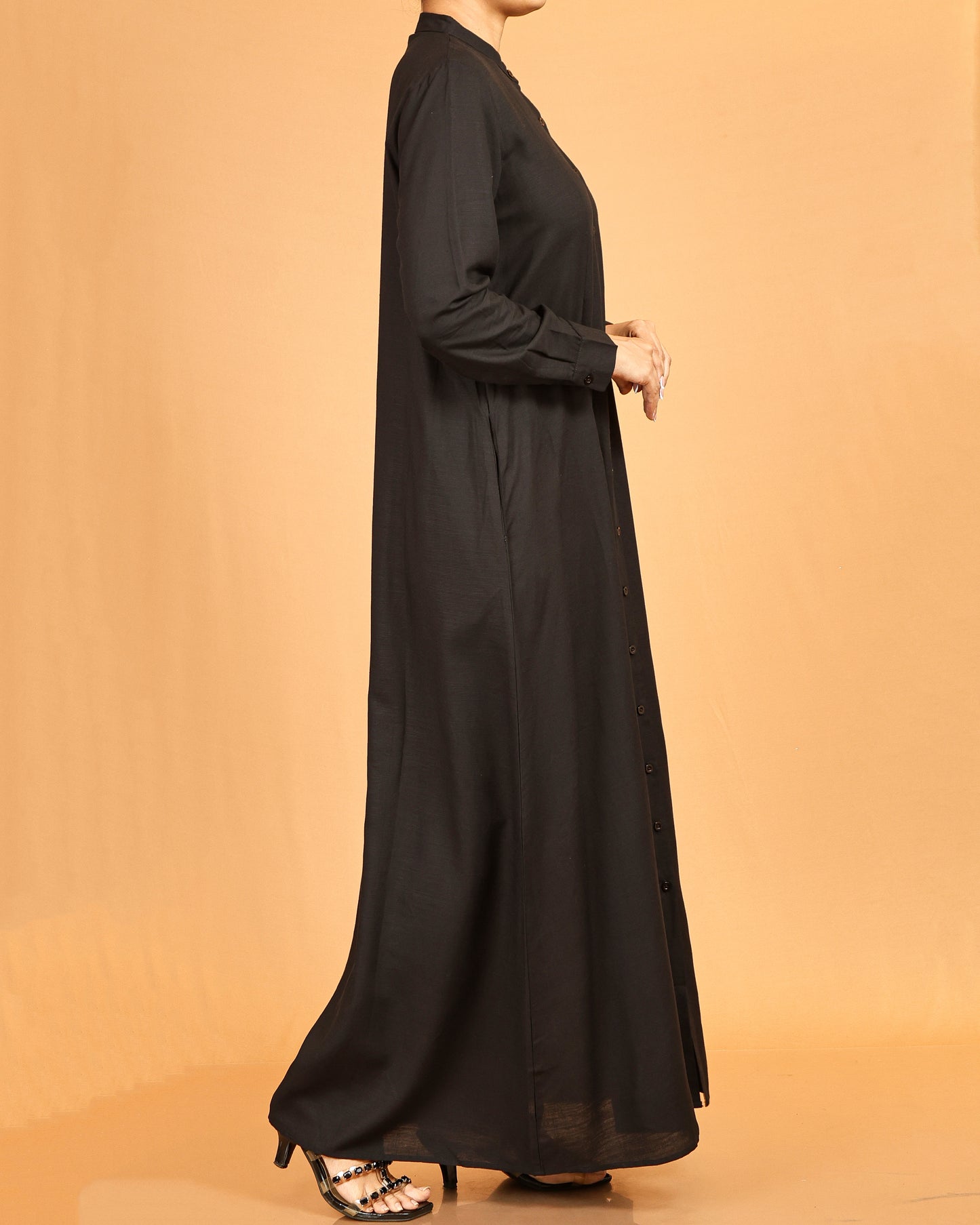 Alina Black Button-Down Flow Dress