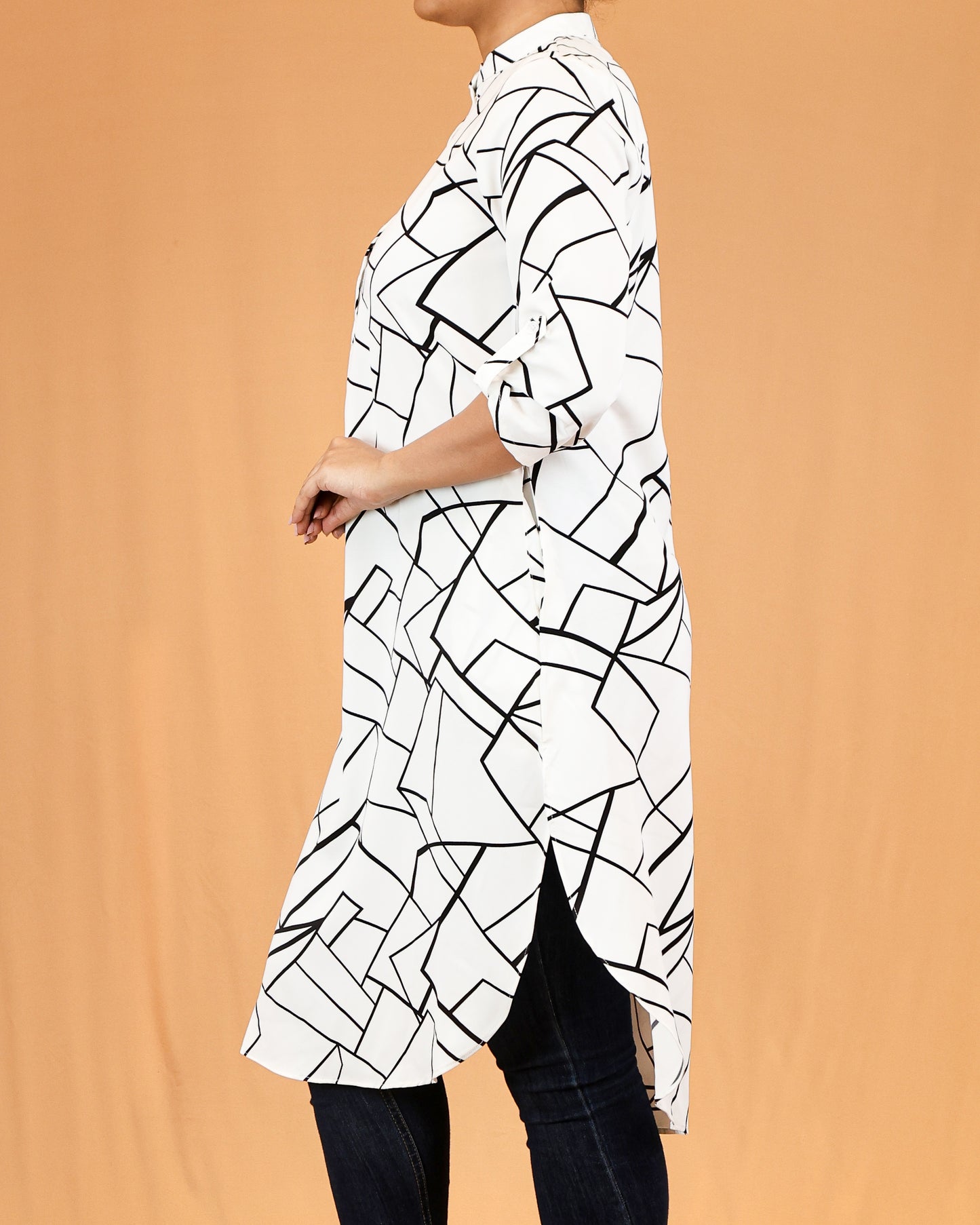 Ivory Geo-Line Mandarin Midi Top