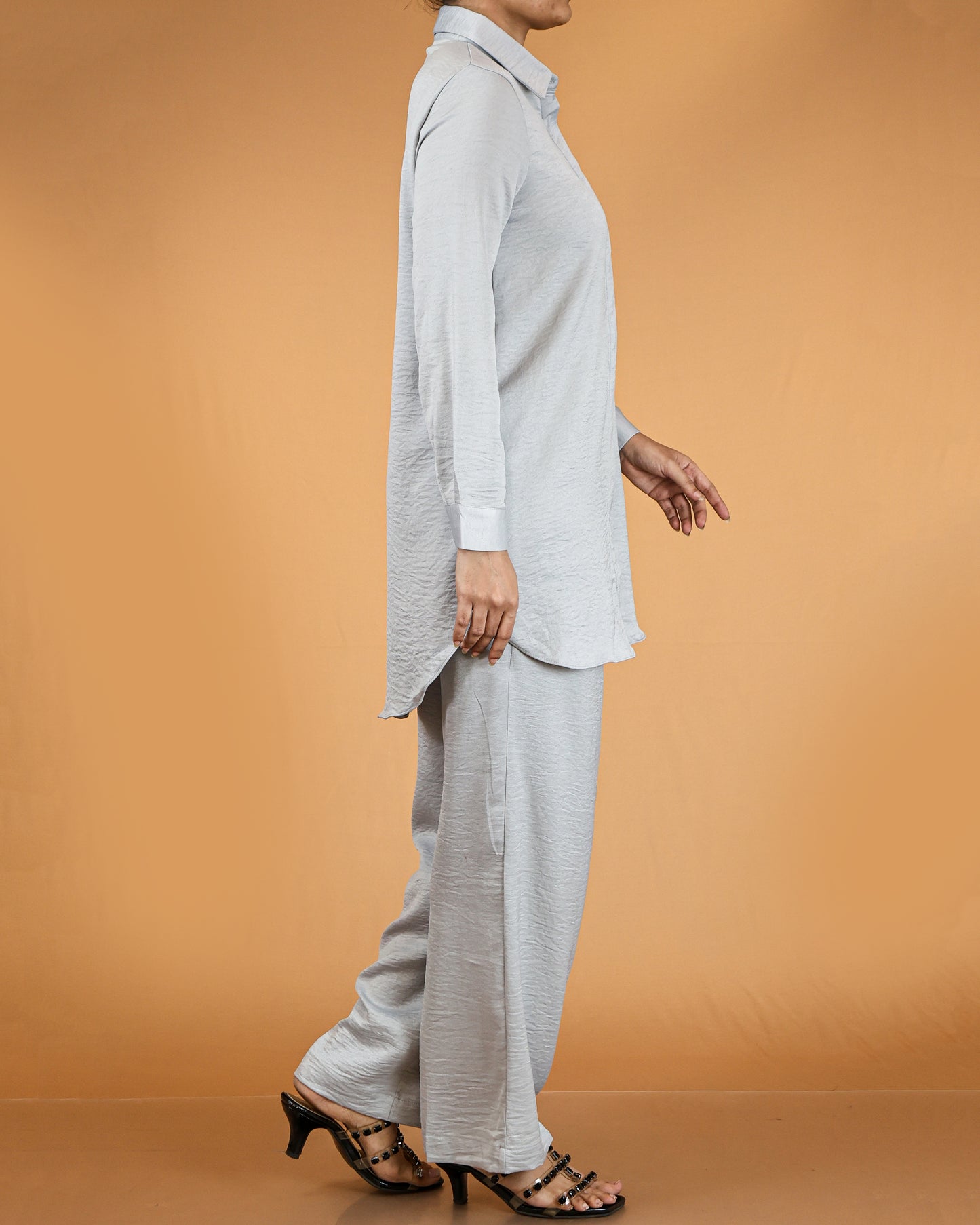 Elegant Long Shirt & Wide-Leg Pant Co-ord Set