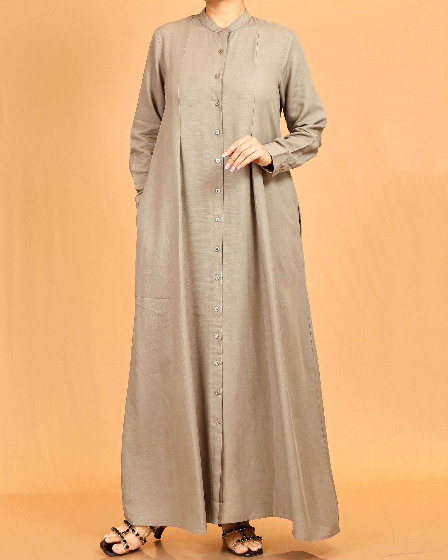 Alina Taupe Button-Down Flow Dress
