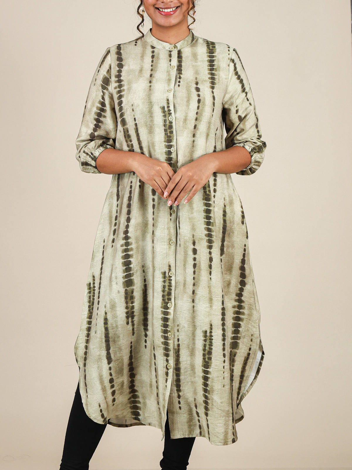 Amielle Sage Olive Abstract Print Midi