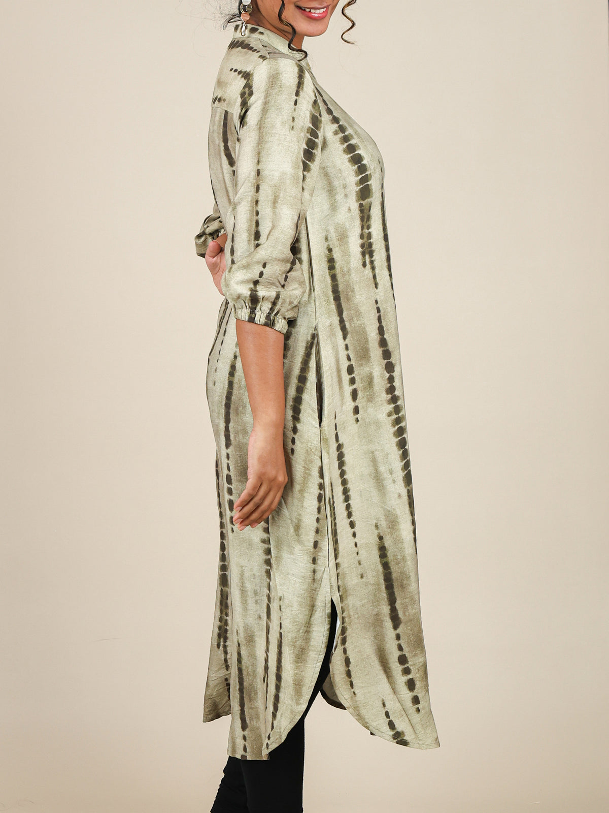 Amielle Sage Olive Abstract Print Midi