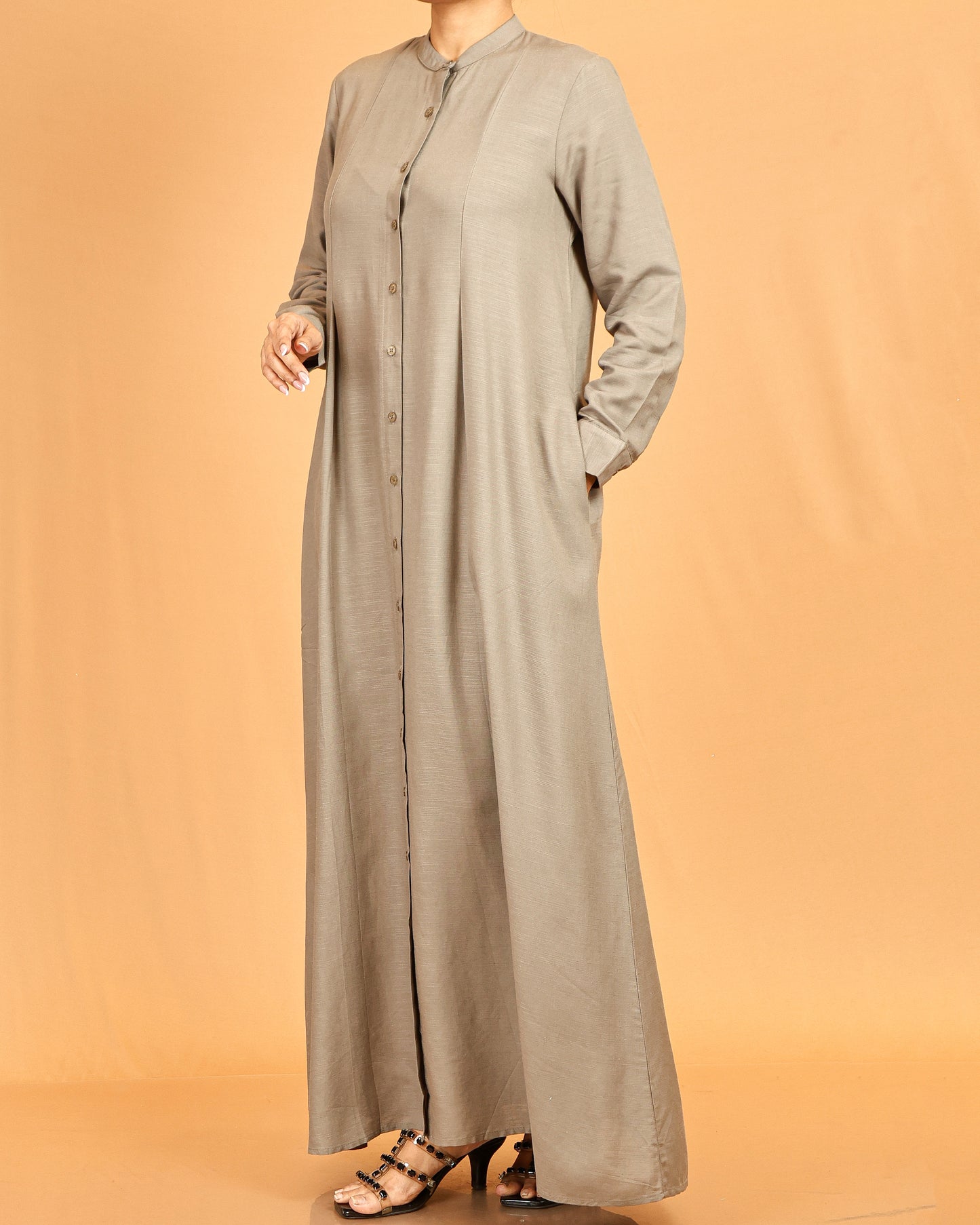 Alina Taupe Button-Down Flow Dress