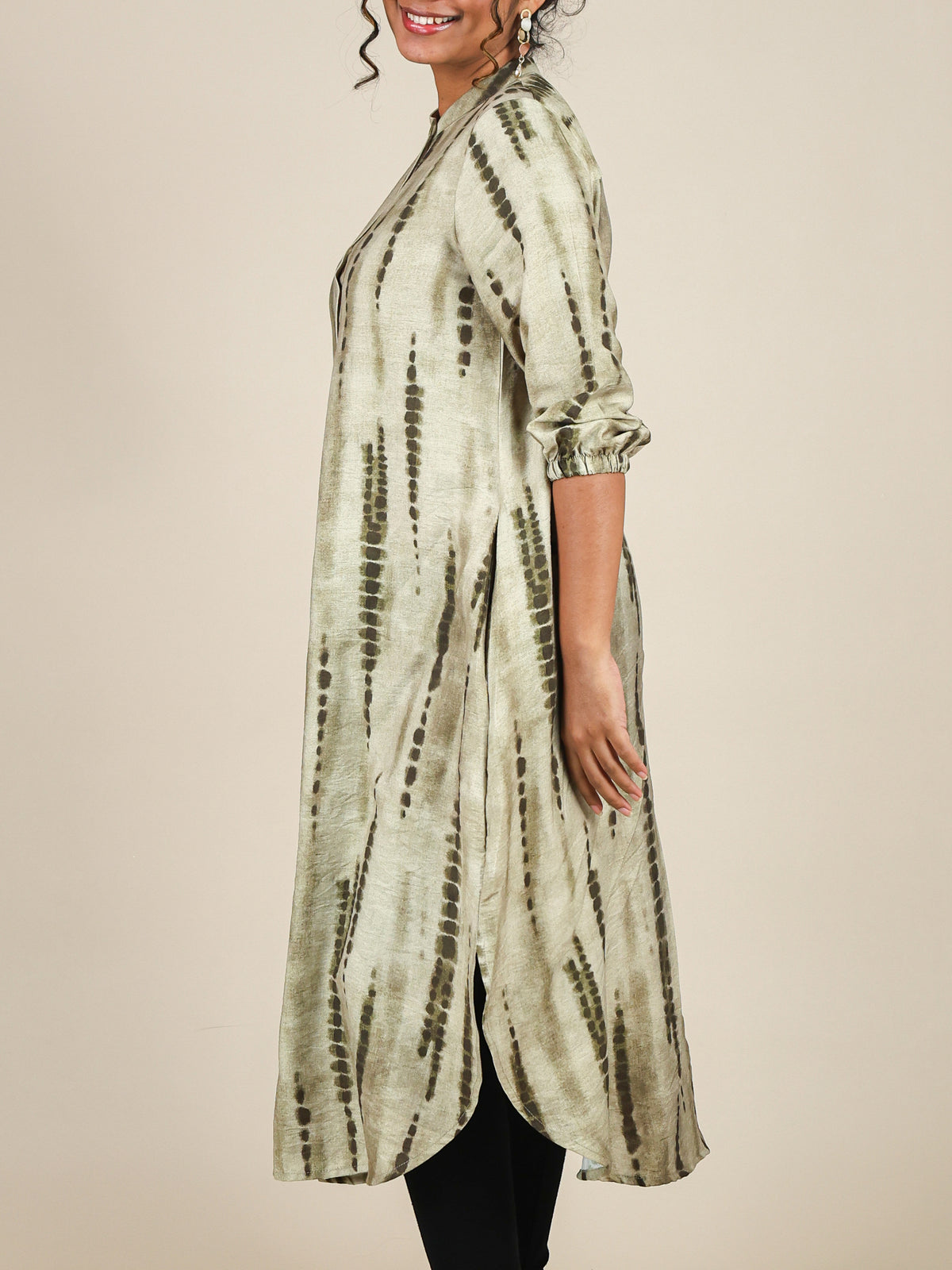 Amielle Sage Olive Abstract Print Midi