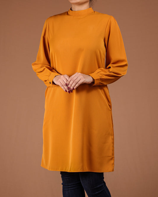 Minimalist High-Neck Long Sleeve Tunic Dress