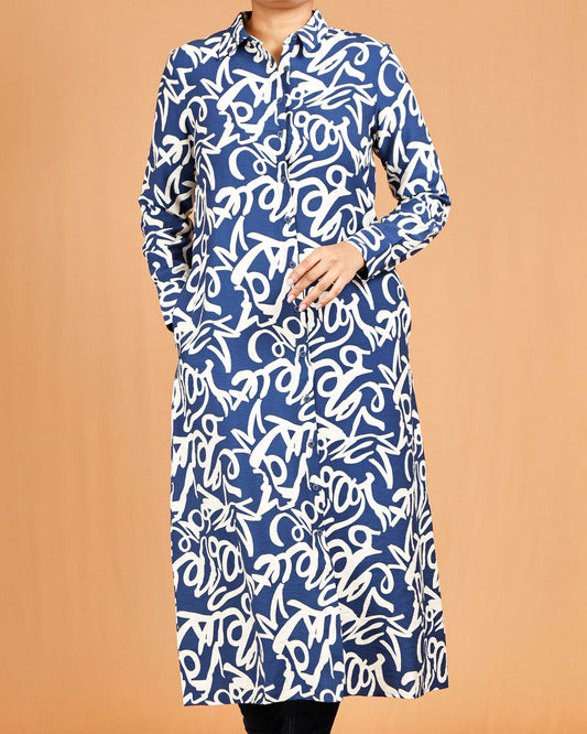 Blue Abstract Shirt Dress