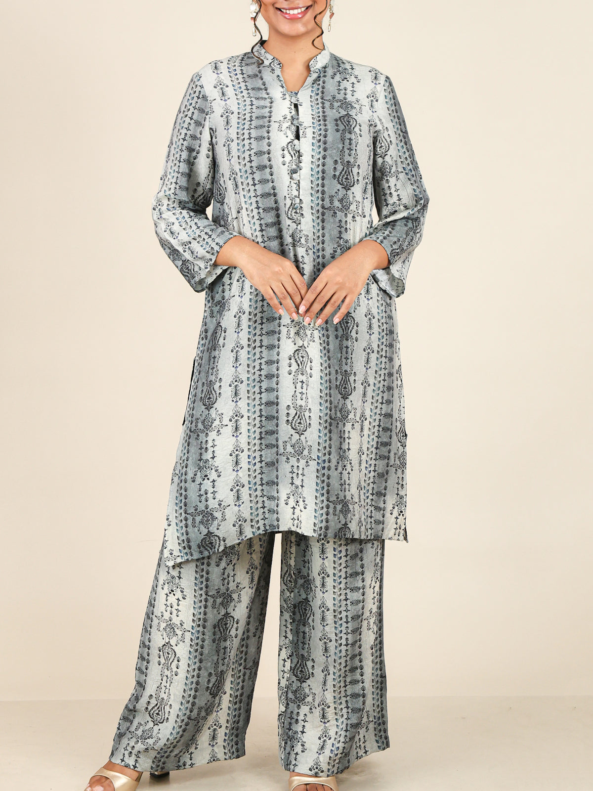 Thalia Mist Grey Ornamental Print Co-Ord Set