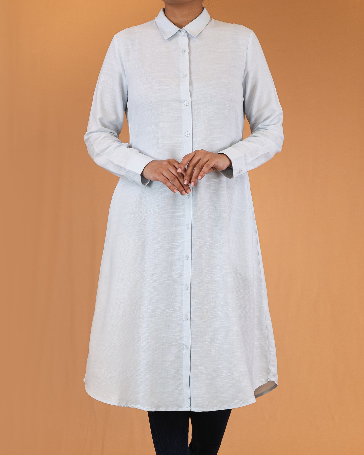 Classic Button-Down Shirt Midi Dress – Sky Blue