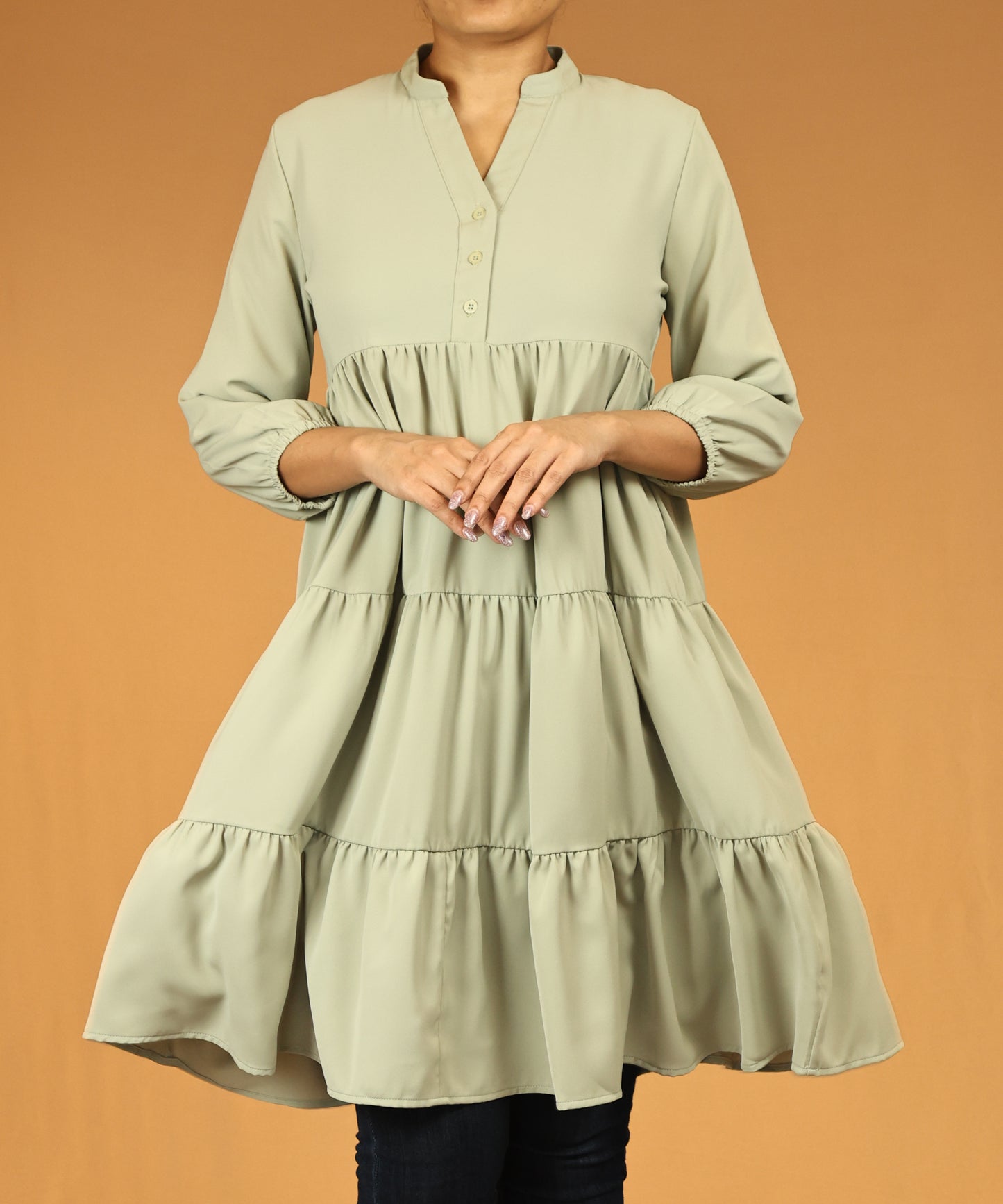Pistachio Green Tiered Long Tunic Dress