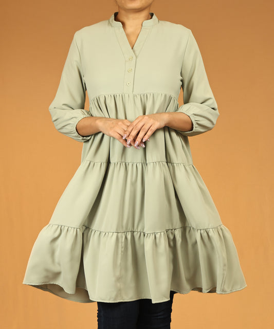 Pistachio Green Tiered Long Tunic Dress