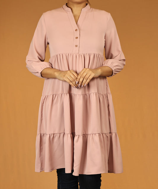 Dusty Rose Tiered Long Tunic Dress