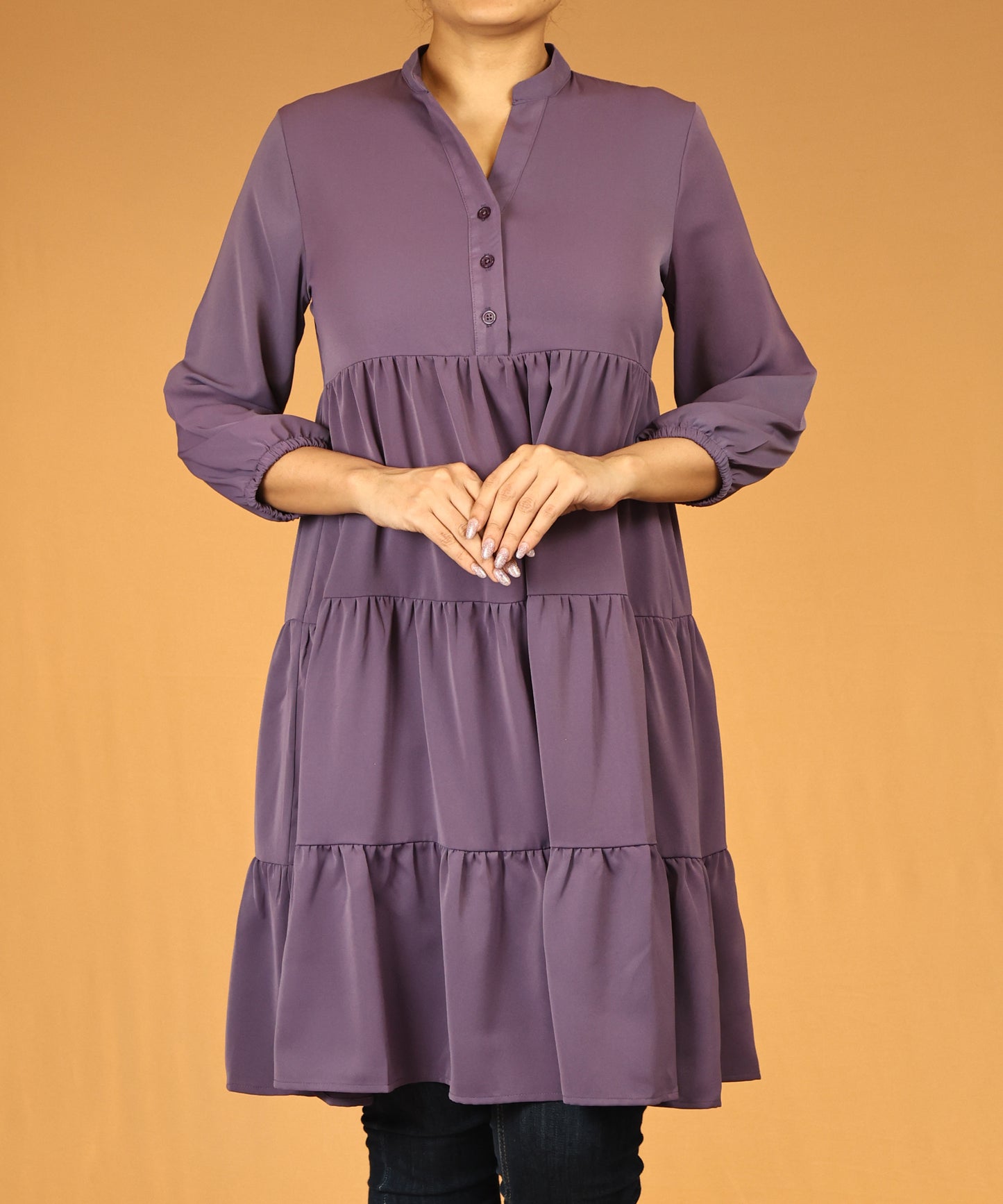 Plum Tiered Long Tunic Dress
