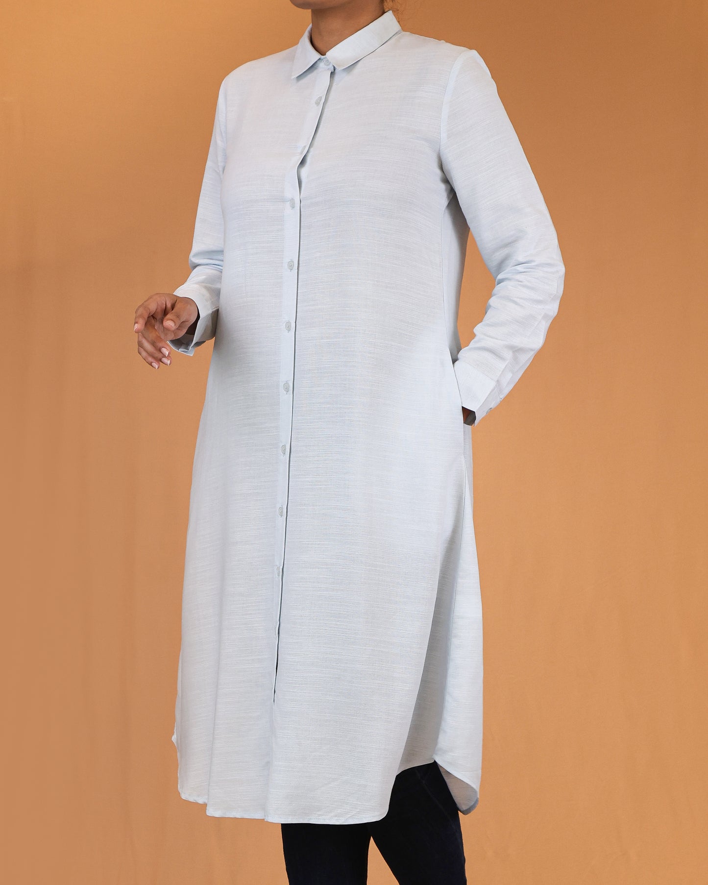 Classic Button-Down Shirt Midi Dress – Sky Blue