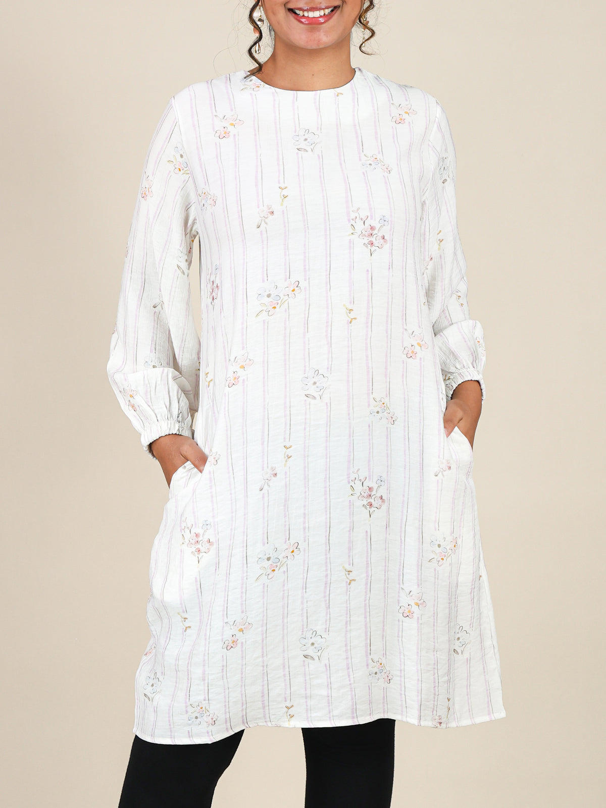 Fiora Ivory Floral Stripe Top