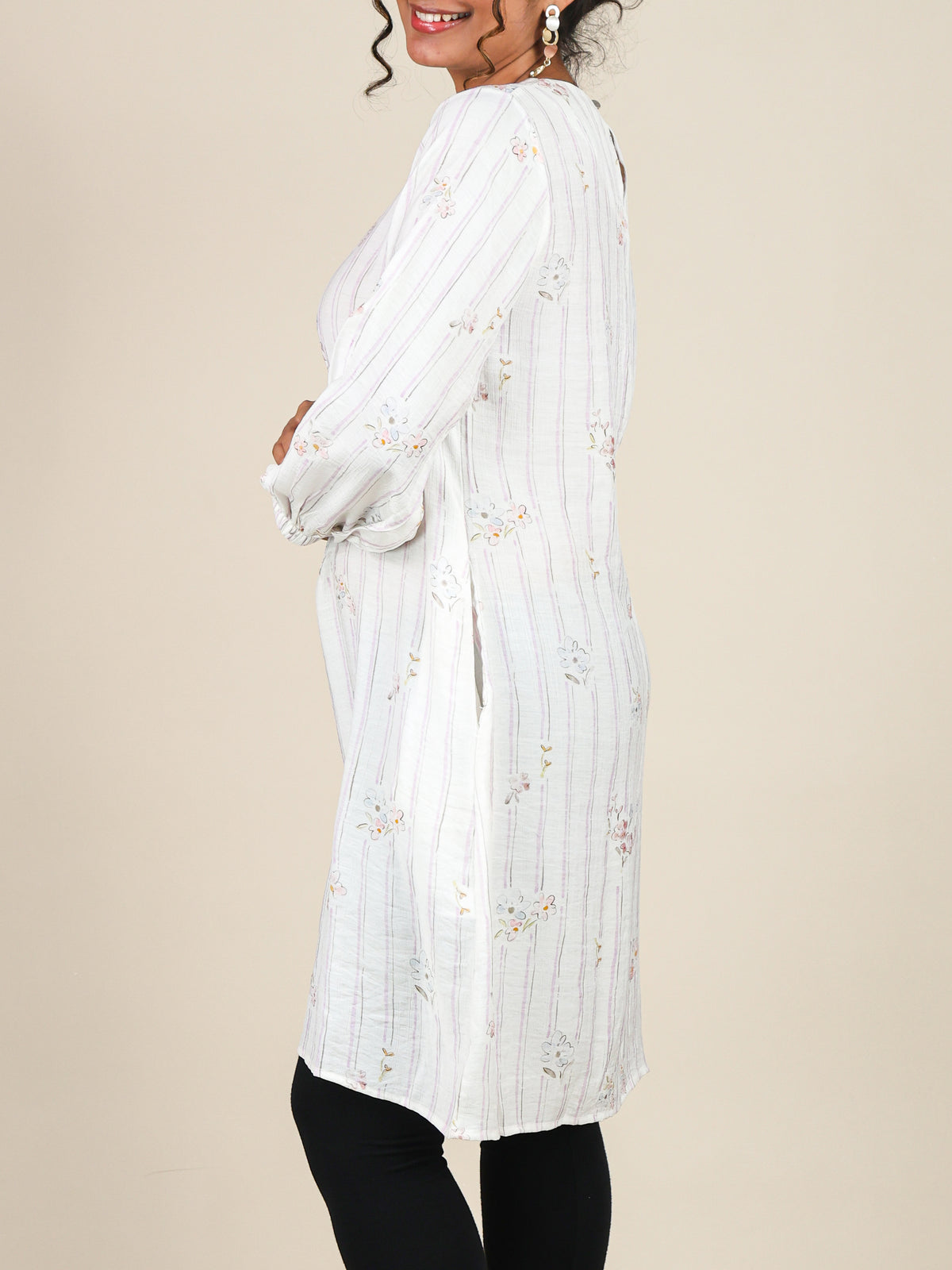 Fiora Ivory Floral Stripe Top