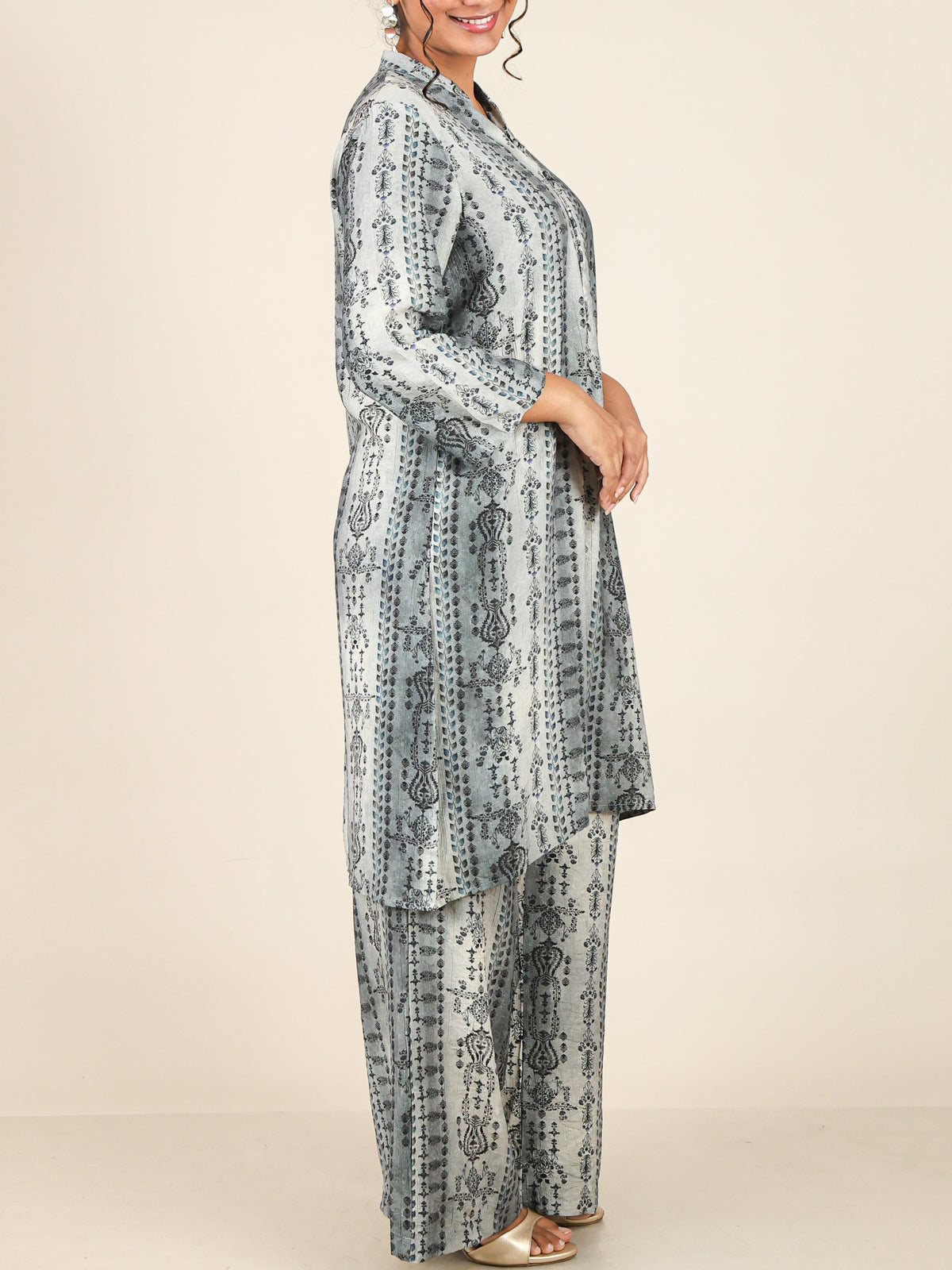 Thalia Mist Grey Ornamental Print Co-Ord Set