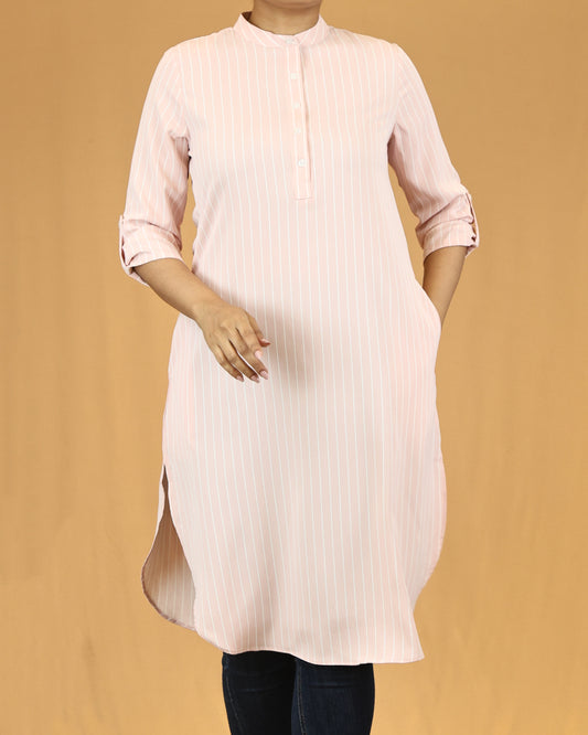 Blush Pinstripe Mandarin Midi Top