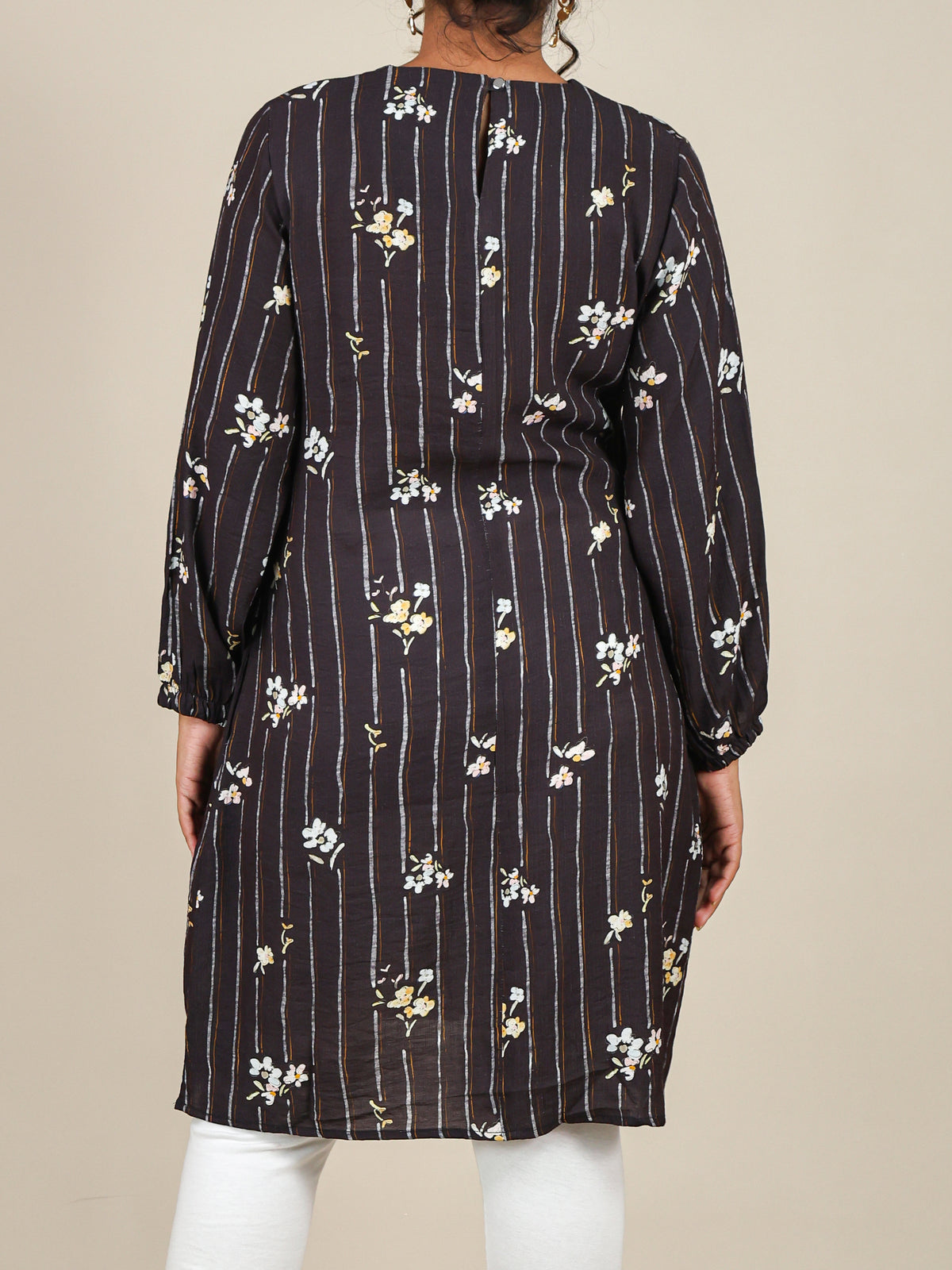 Fiora Dark Brown Floral Stripe Top