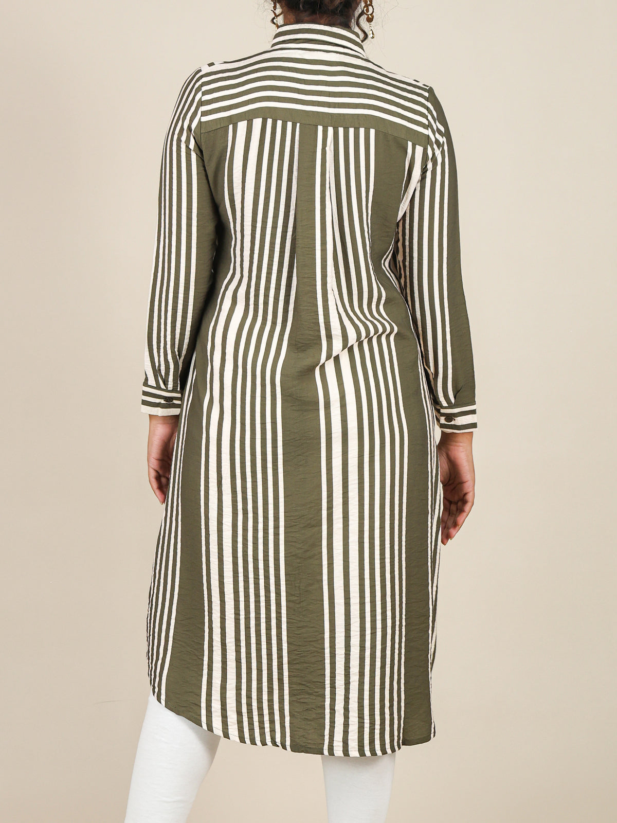 Elara Olive Stripe Button Front Top