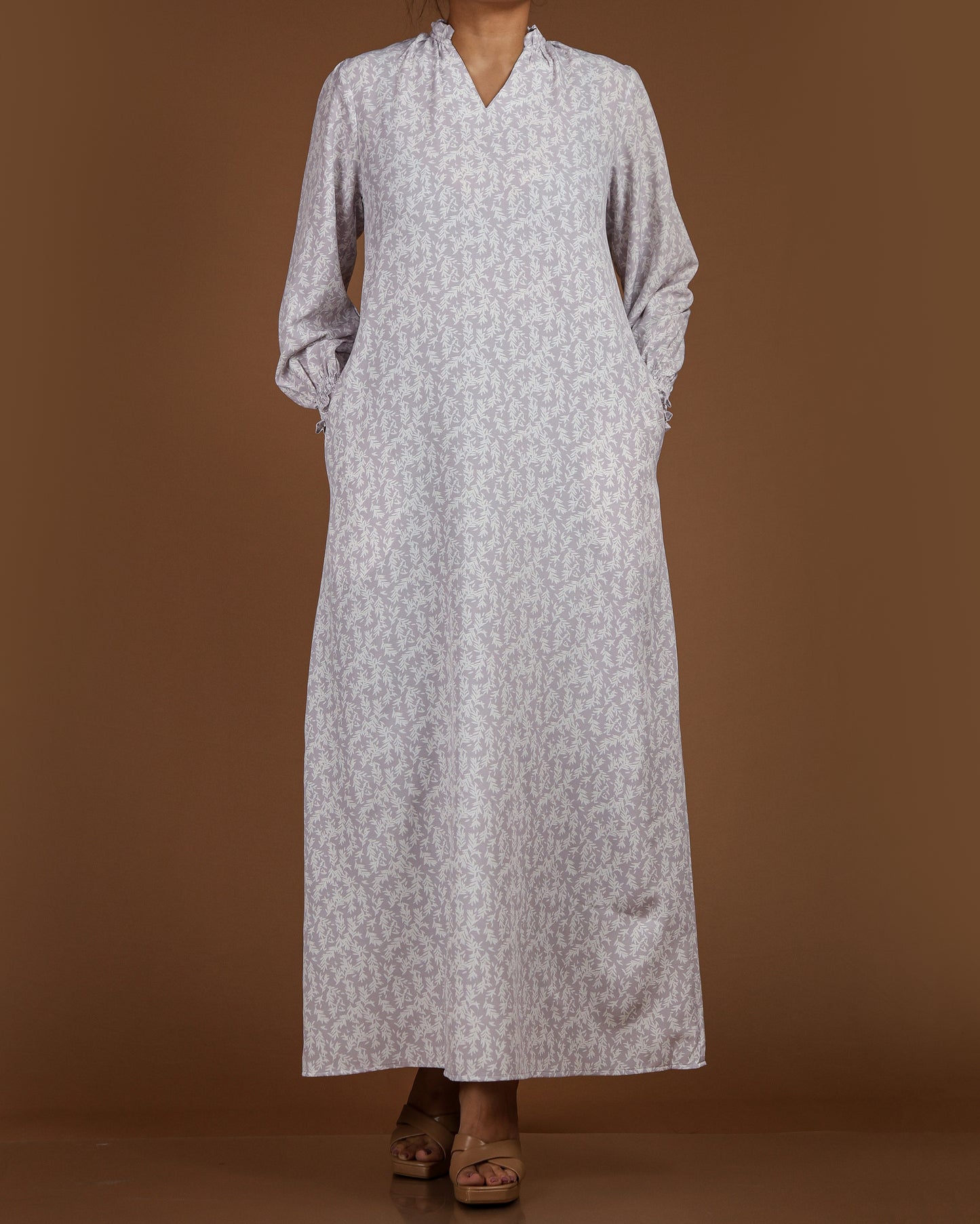 Elegant Printed Linen-Cotton Maxi Dress