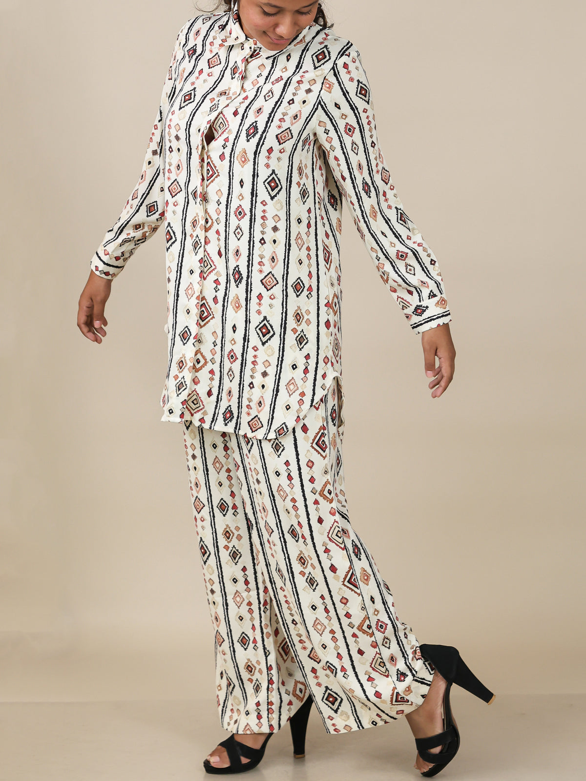Soreya Ivory Geo Print Co-Ord Set