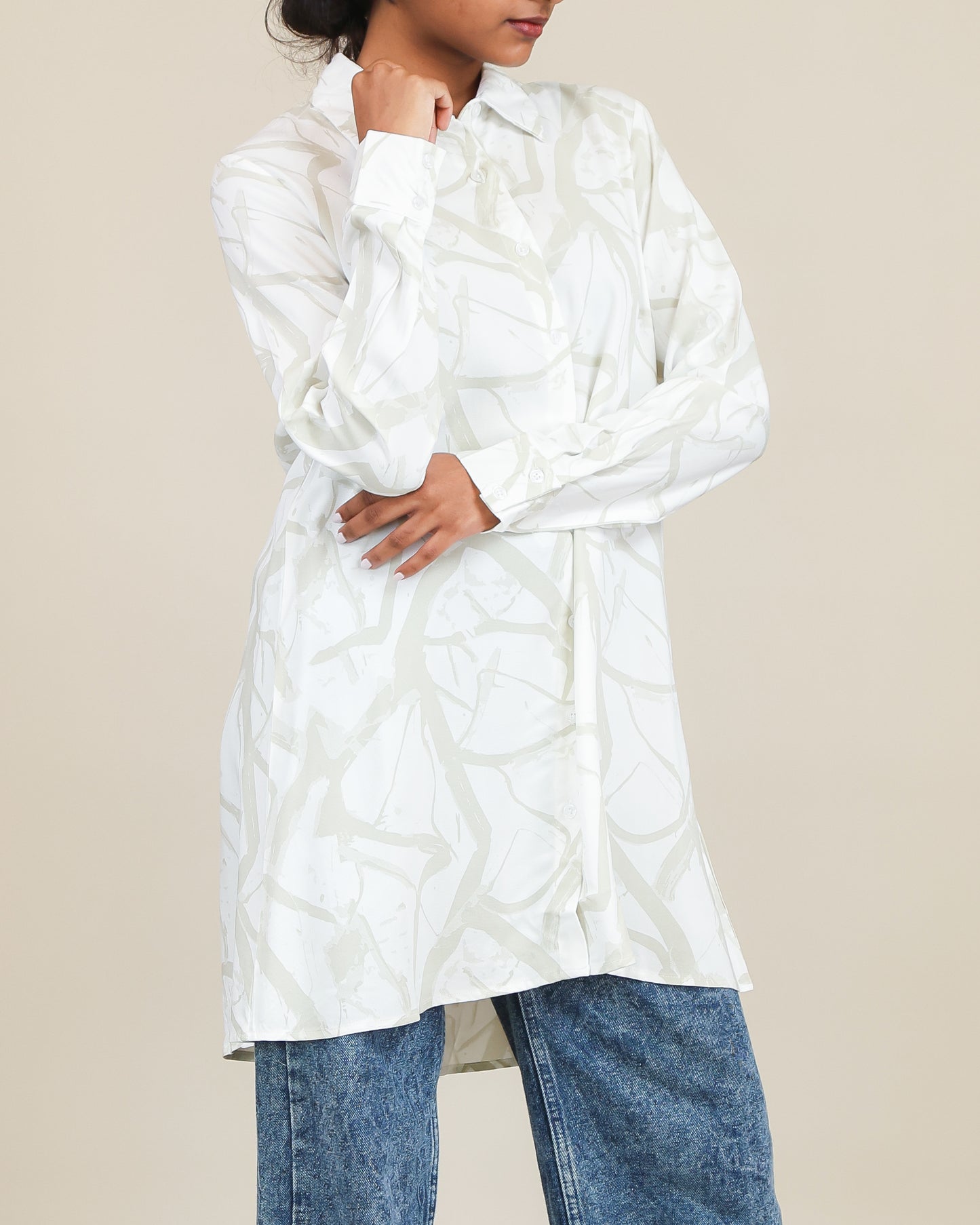 Soft Sage Marble Shirt Dress