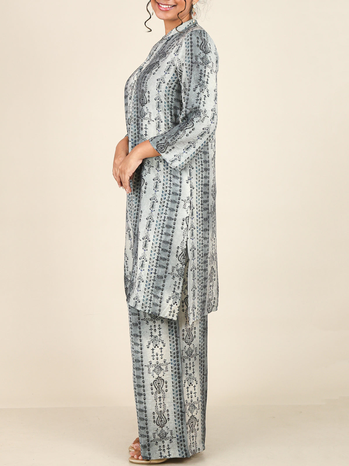 Thalia Mist Grey Ornamental Print Co-Ord Set