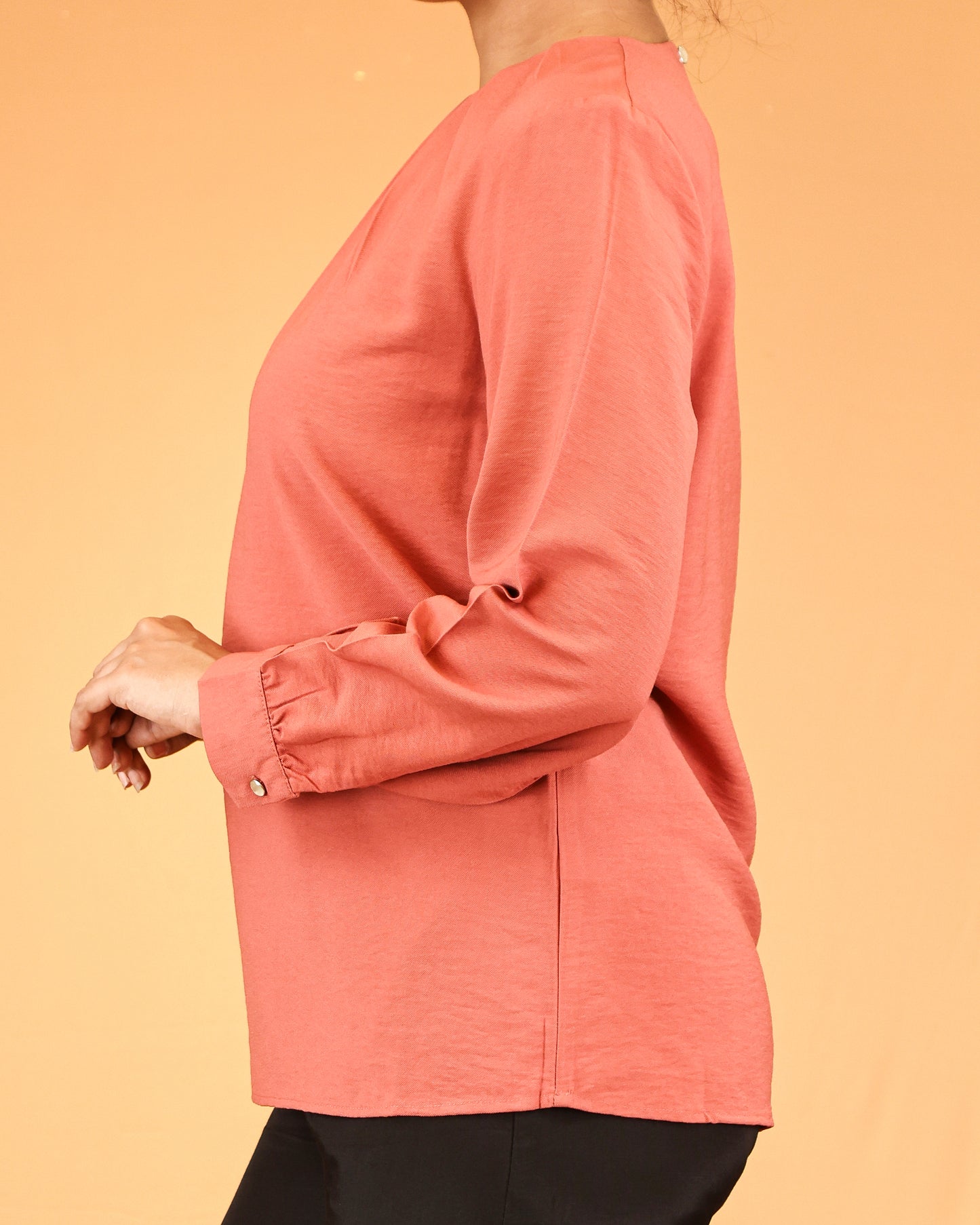 Soft Coral Pleated-Neck Top