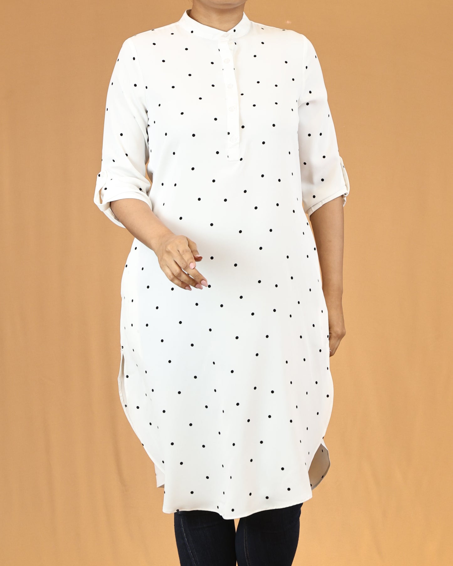 Ivory Polka Mandarin Midi Top