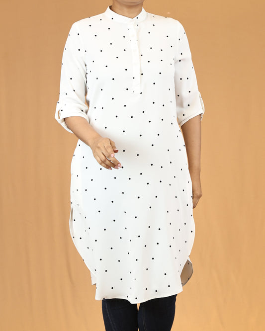 Ivory Polka Mandarin Midi Top