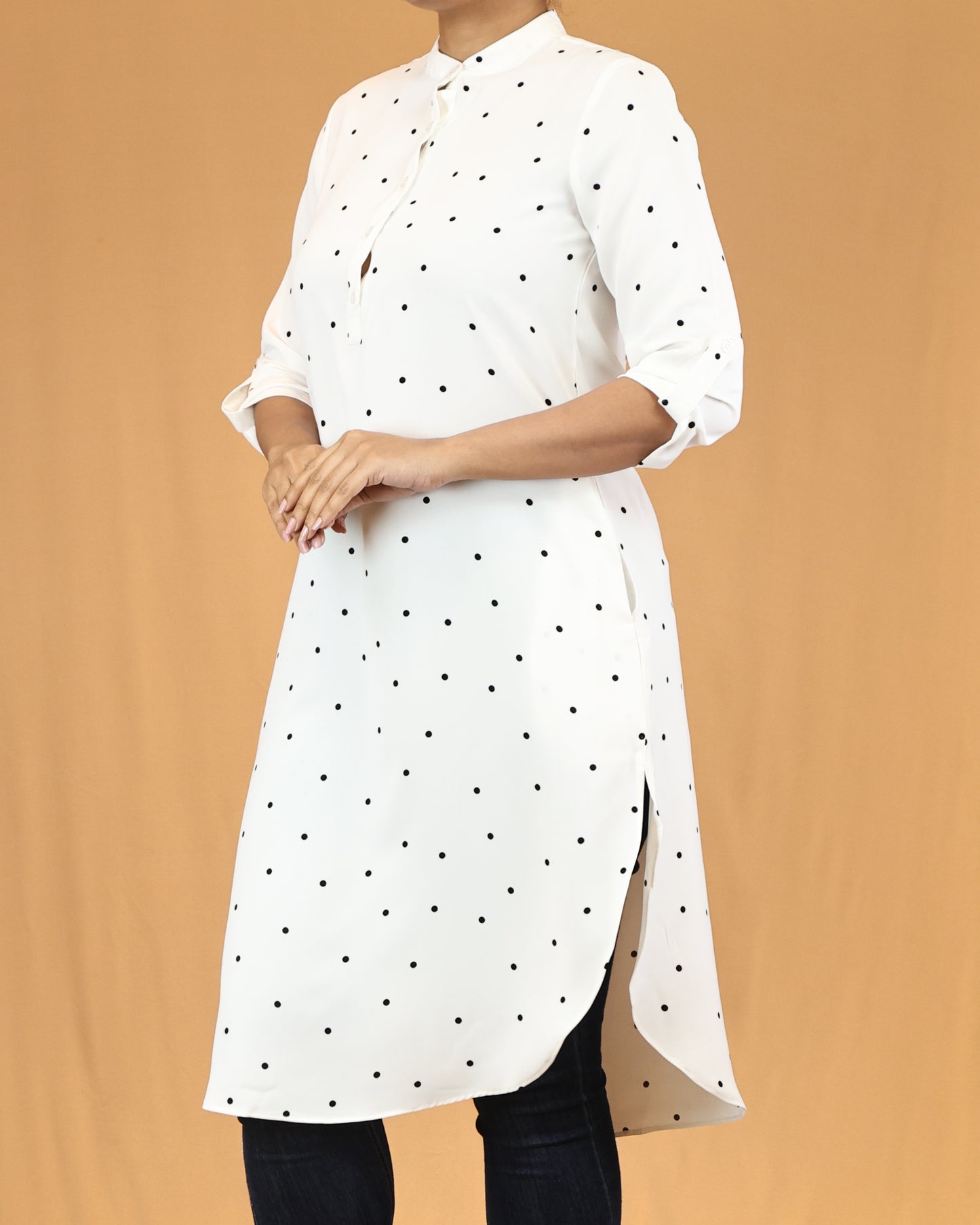 Ivory Polka Mandarin Midi Top