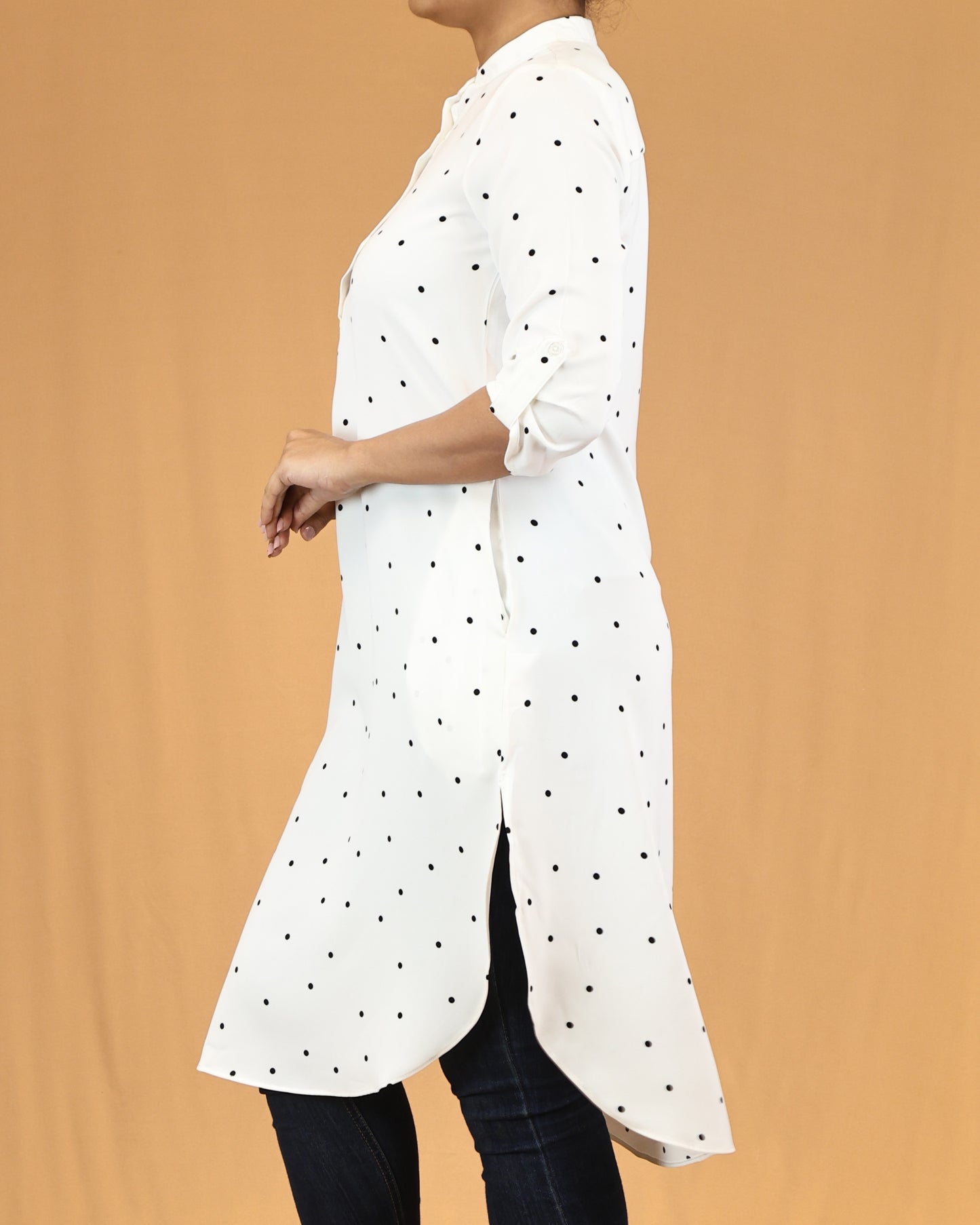 Ivory Polka Mandarin Midi Top