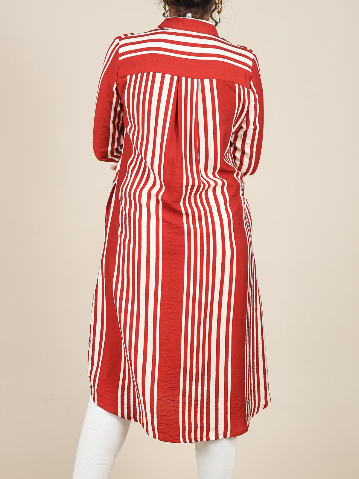 Elara Red Stripe Button Front Top