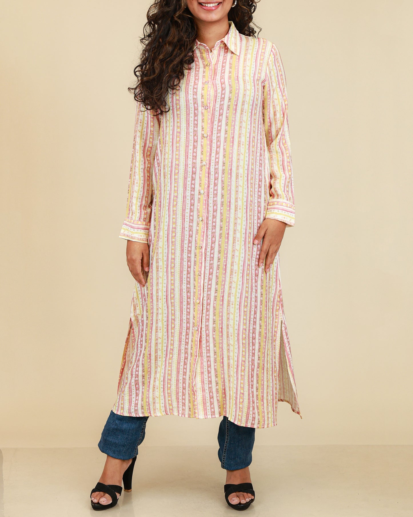 Rosé Stripe Shirt Dress