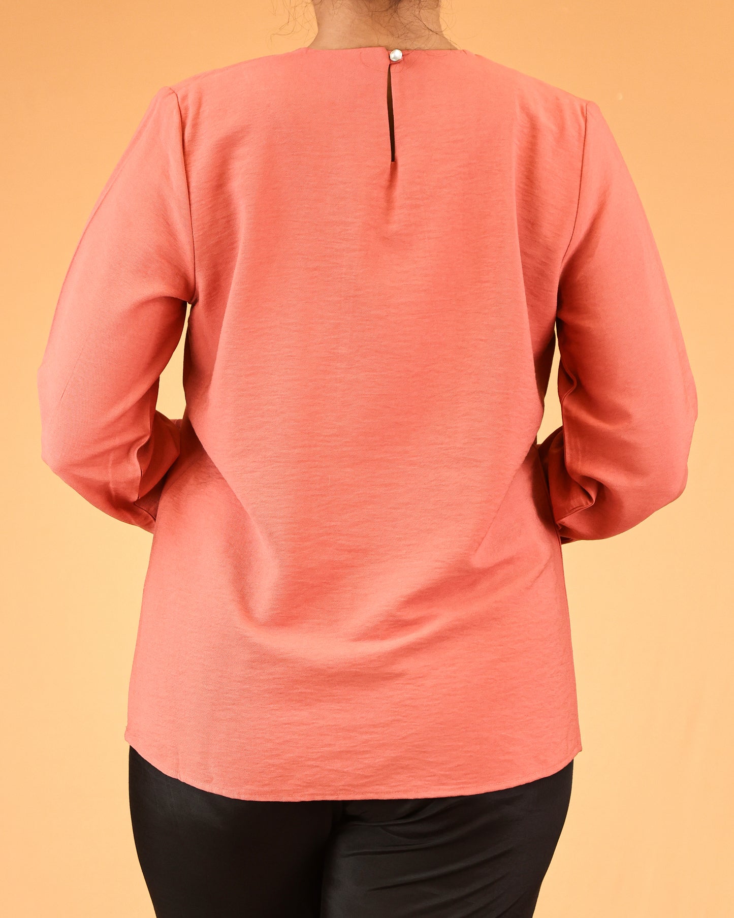 Soft Coral Pleated-Neck Top