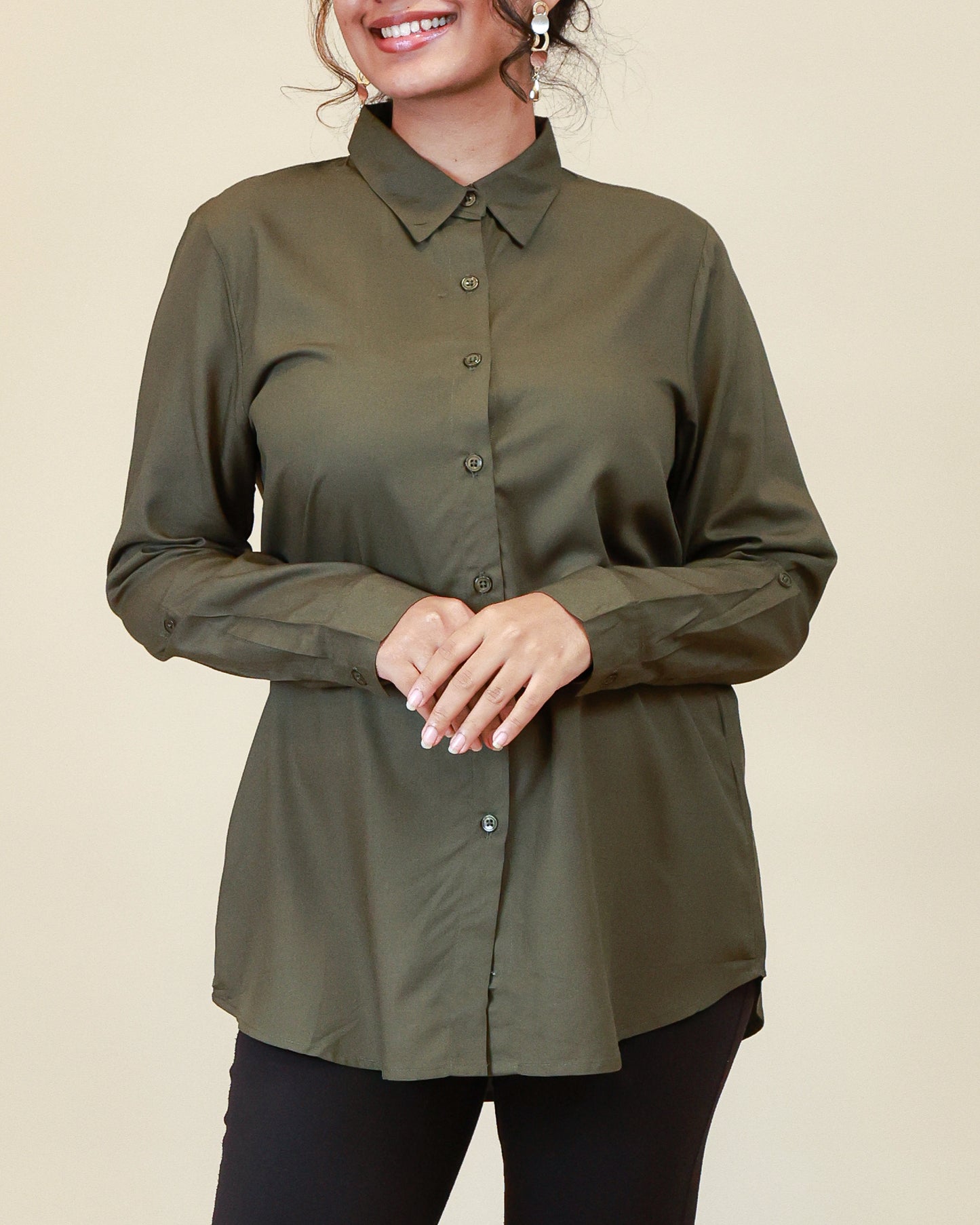 Elara Olive Shirt Dress