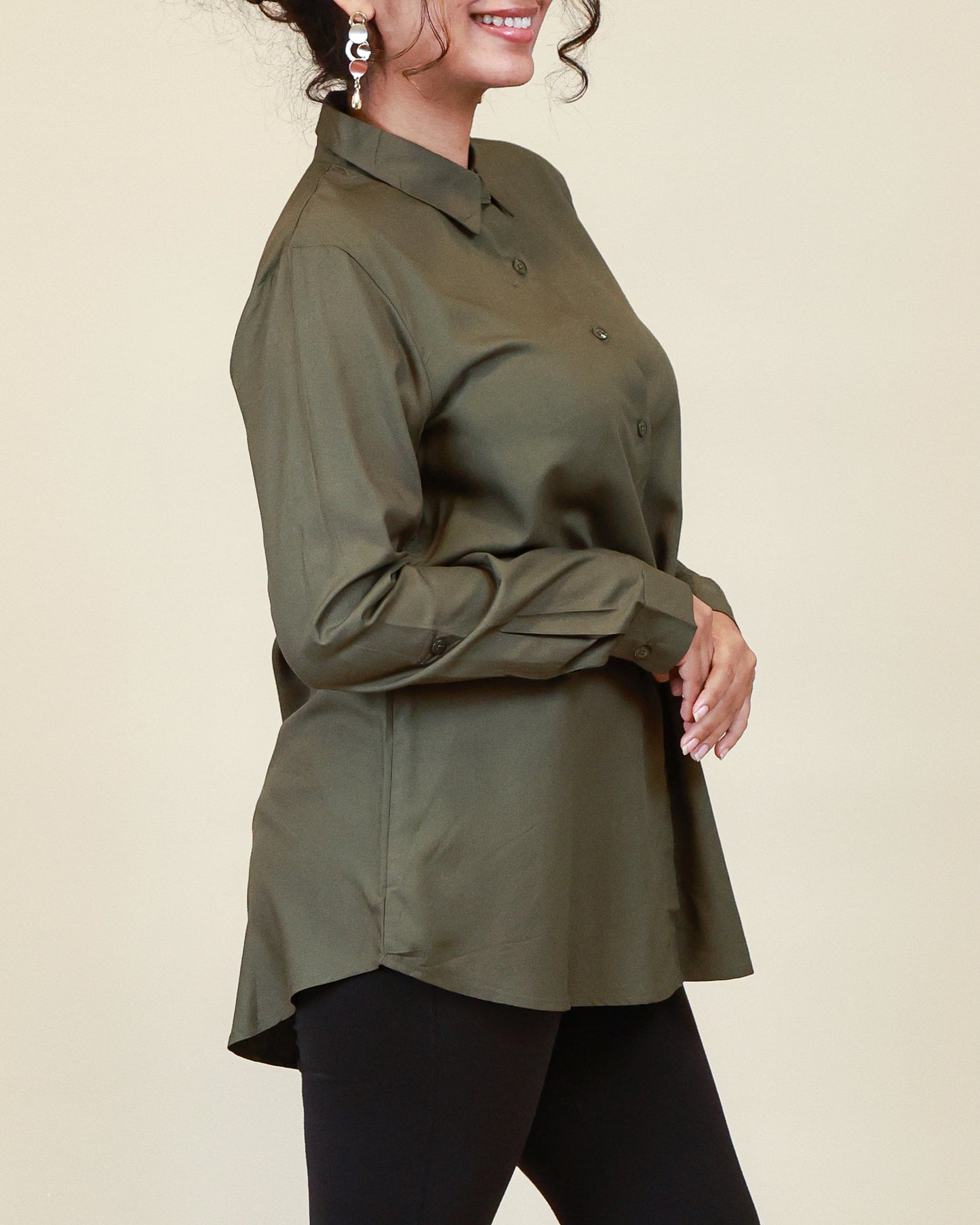 Elara Olive Shirt Dress