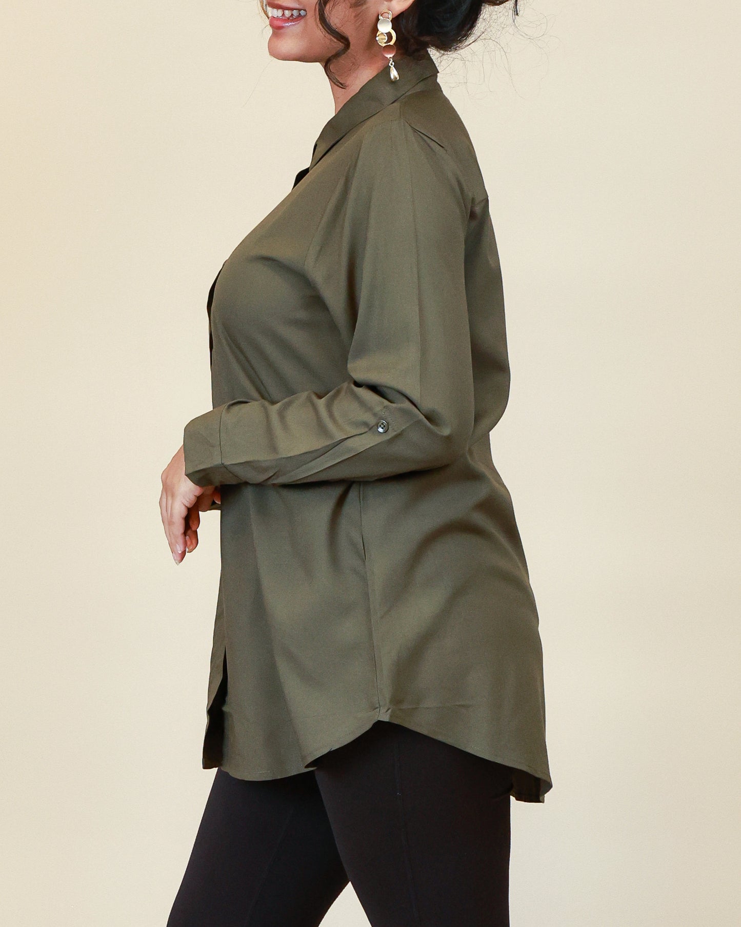 Elara Olive Shirt Dress
