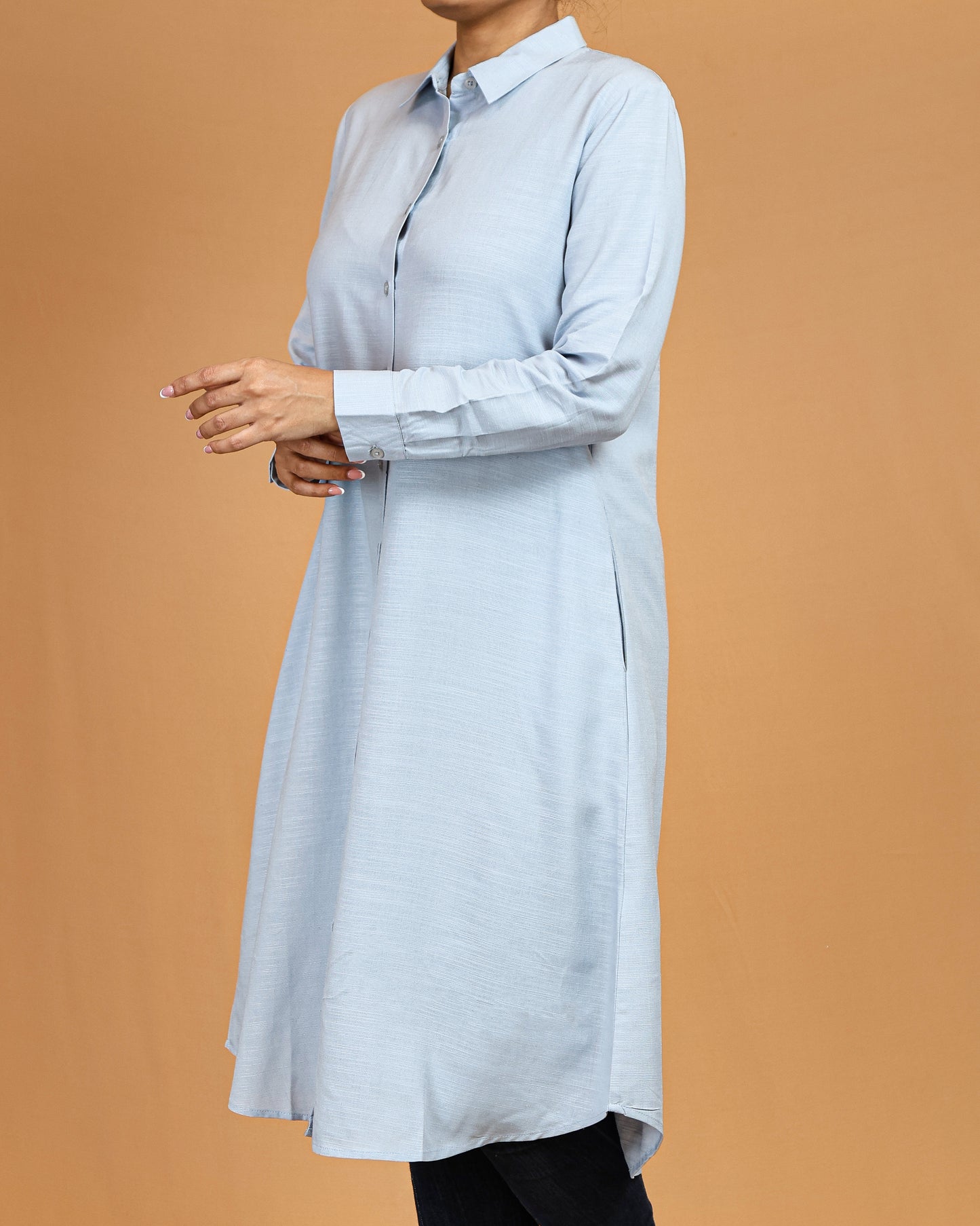 Classic Button-Down Shirt Midi Dress – Soft Blue