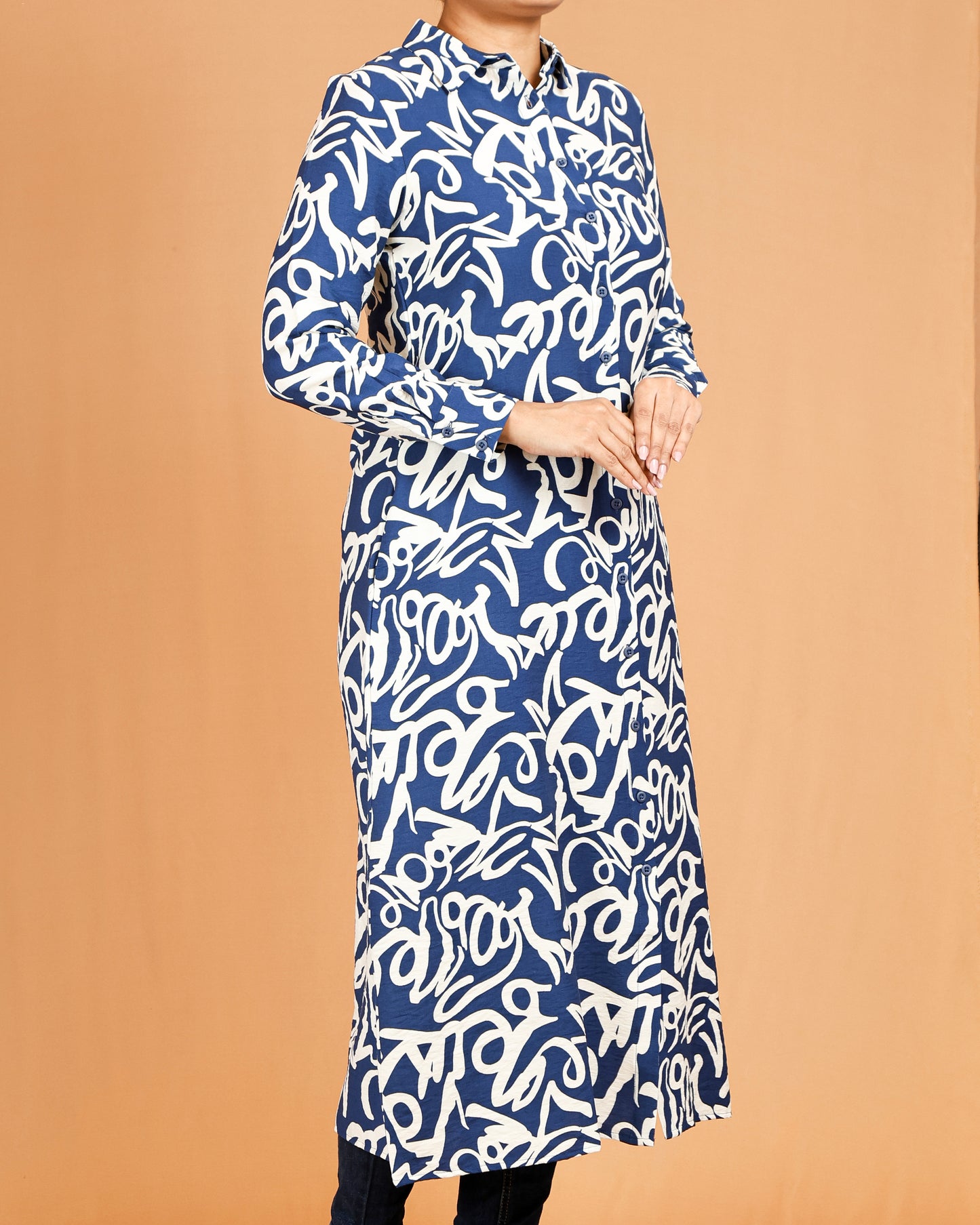 Blue Abstract Shirt Dress
