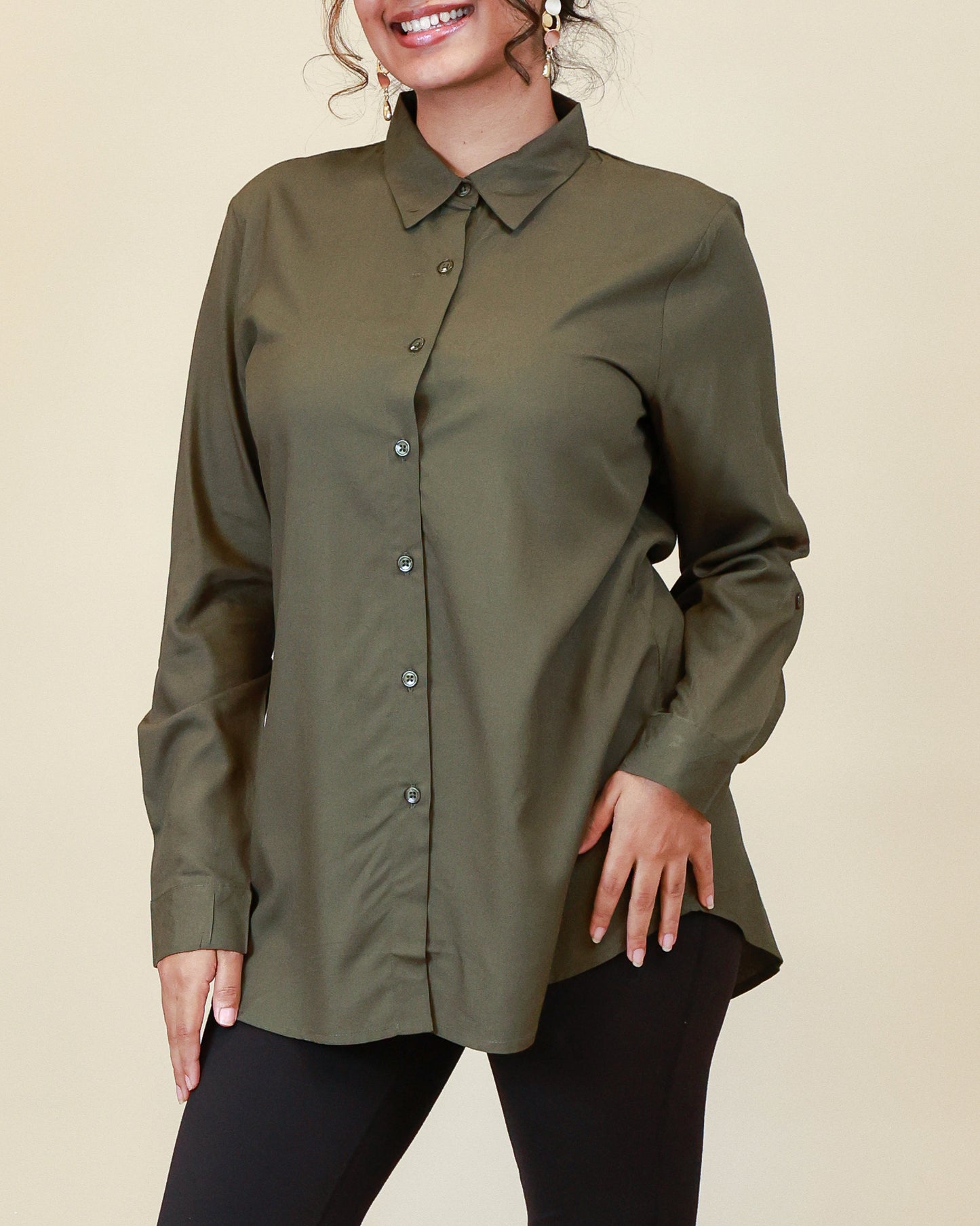Elara Olive Shirt Dress