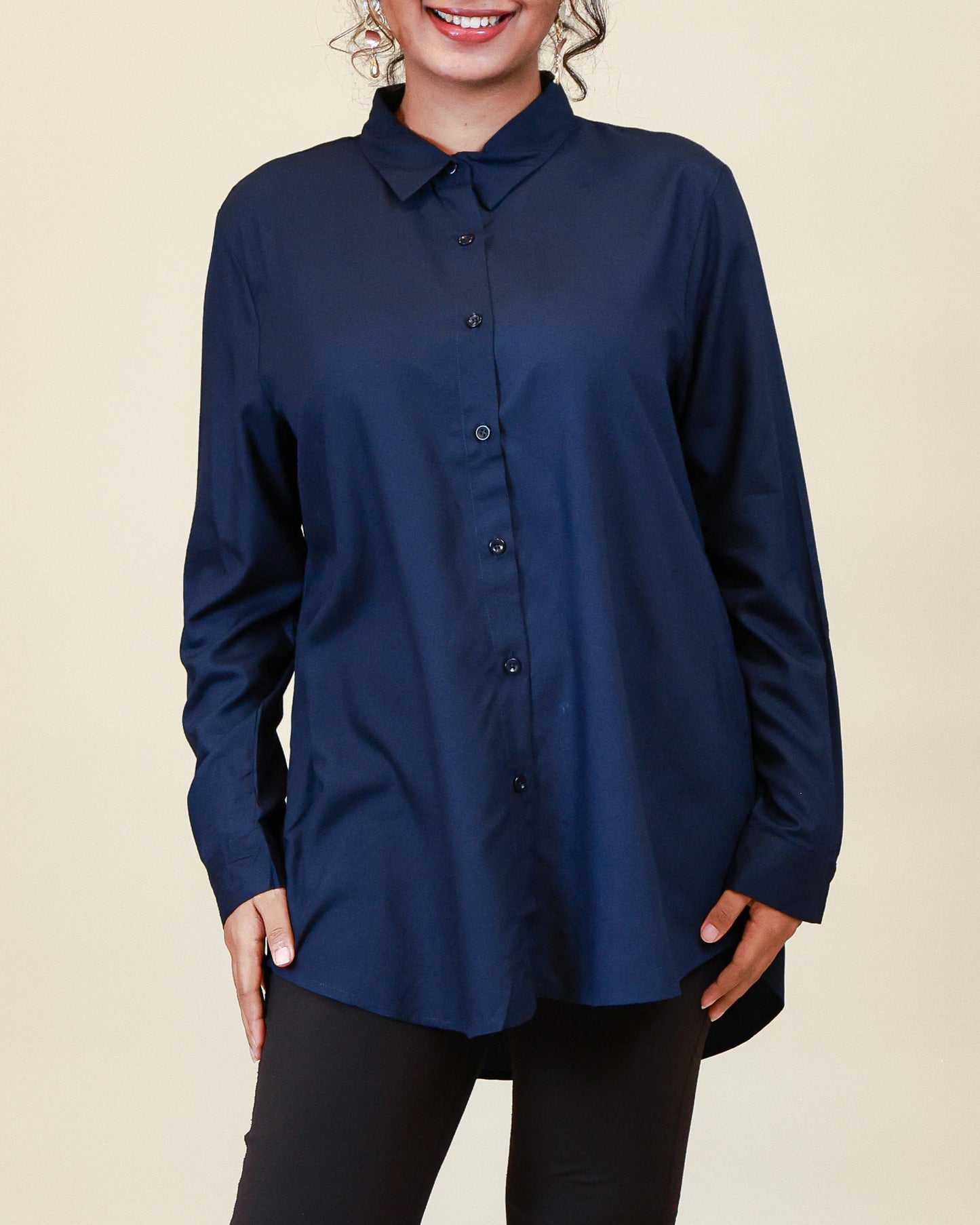 Elara Navy Shirt Dress