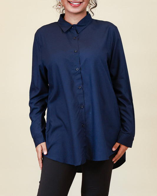 Elara Navy Shirt Dress