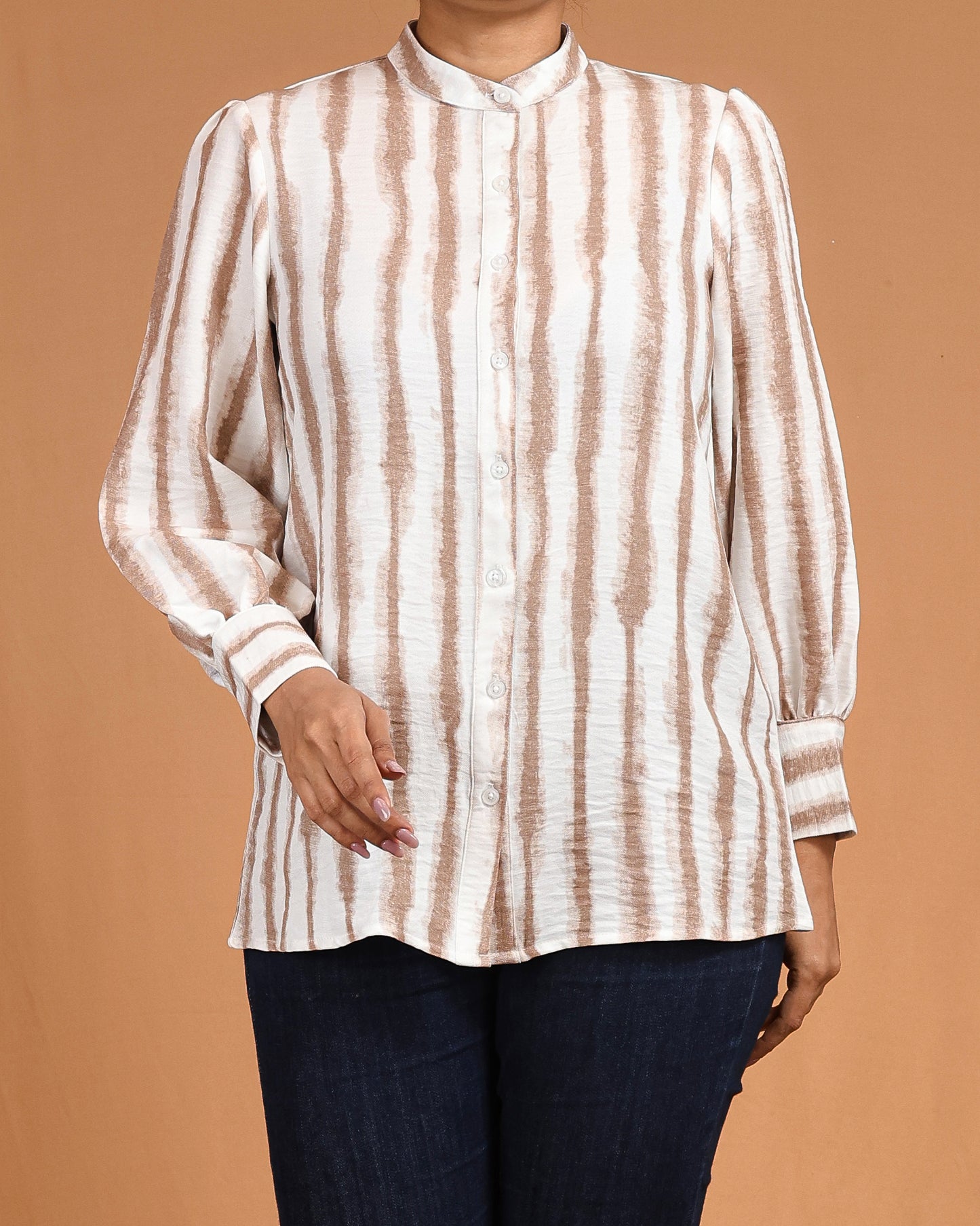 Almond Stripe Button-Down Shirt Dress